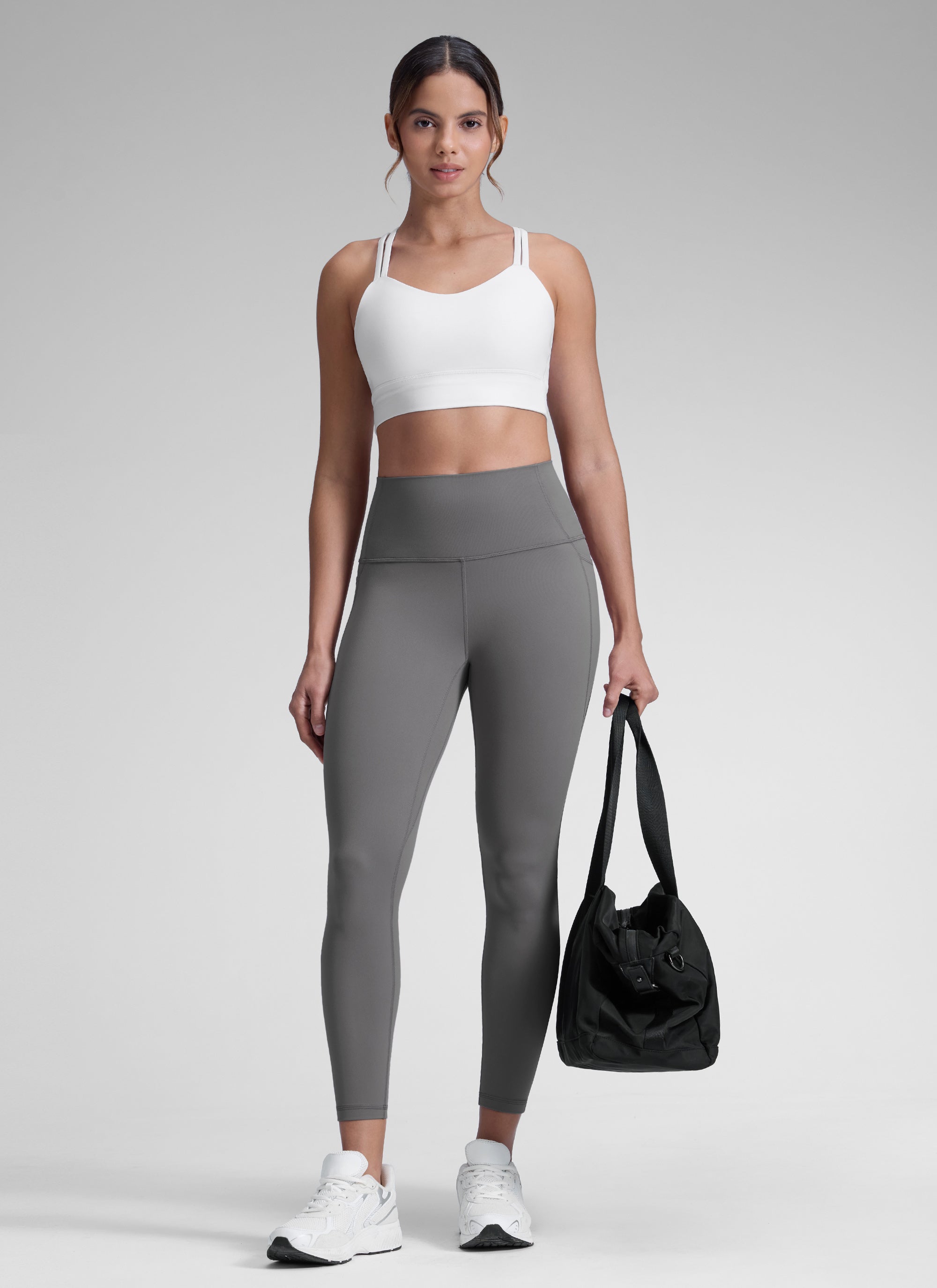 CRZ YOGA Legging Yoga Wanita Model Lounge High-Rise dengan Saku " Butterluxe ", Panjang 25 inci, Warna Abu-abu Abu-abu