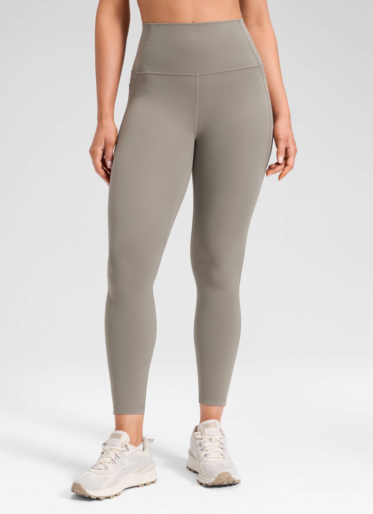 CRZ YOGA Legging Yoga Wanita Model Lounge dengan Pinggang Tinggi, Kantong, dan Desain " Butterluxe ", Panjang 25 inci, Warna Abu-abu Hangat