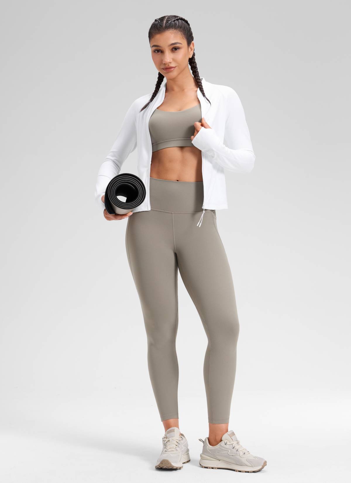 CRZ YOGA Legging Yoga Wanita Model High Rise dengan Kantong " Butterluxe " 25'' Warna Abu-abu Hangat