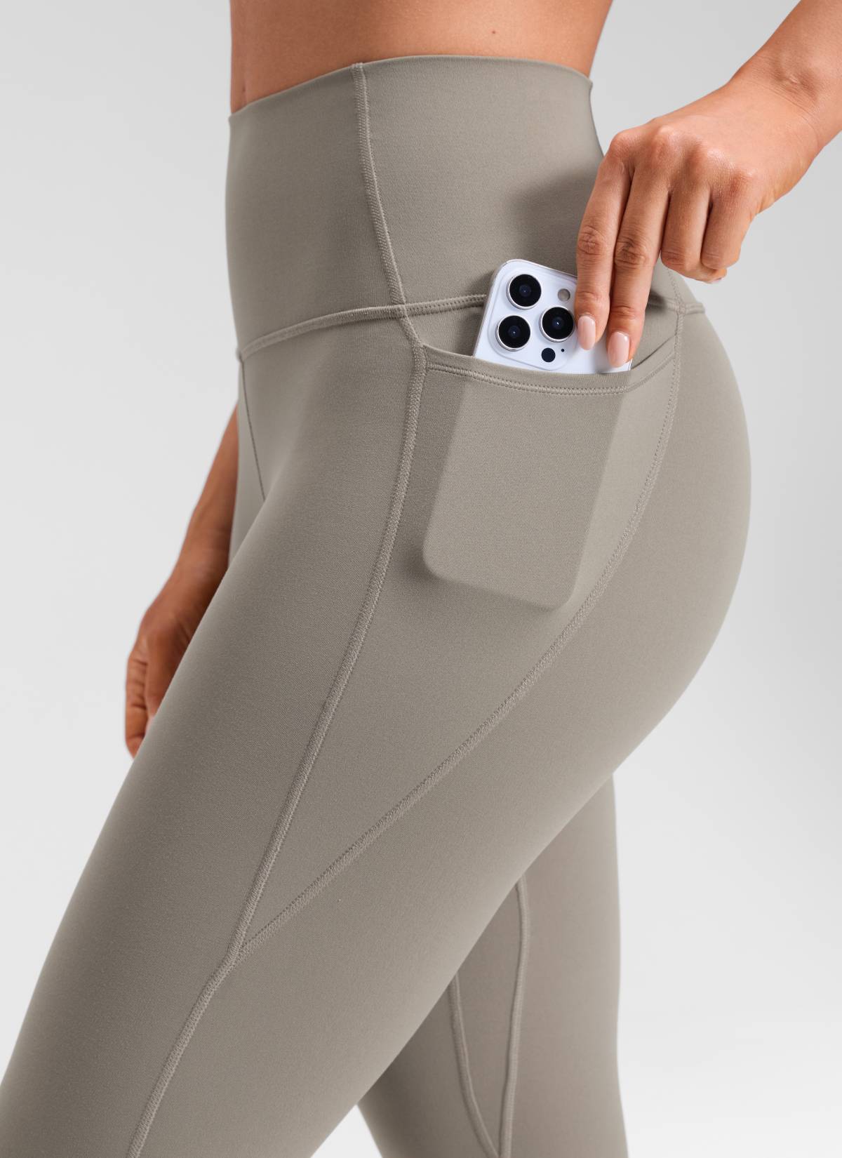 CRZ YOGA Legging Yoga Wanita Model High Rise dengan Kantong " Butterluxe " 25'' Warna Abu-abu Hangat