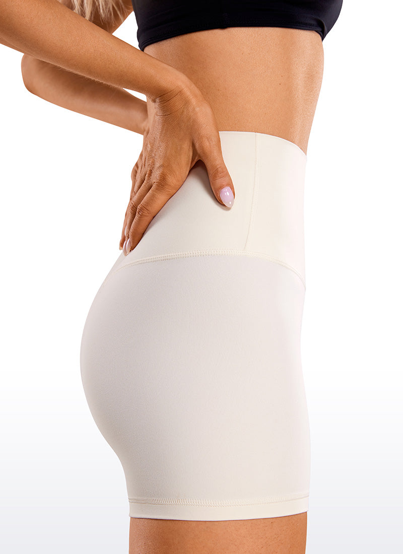 CRZ YOGA Celana Pendek Biker Yoga Wanita dengan Pinggang Tinggi, Celana Pendek " Butterluxe " 4'' Putih Aprikot