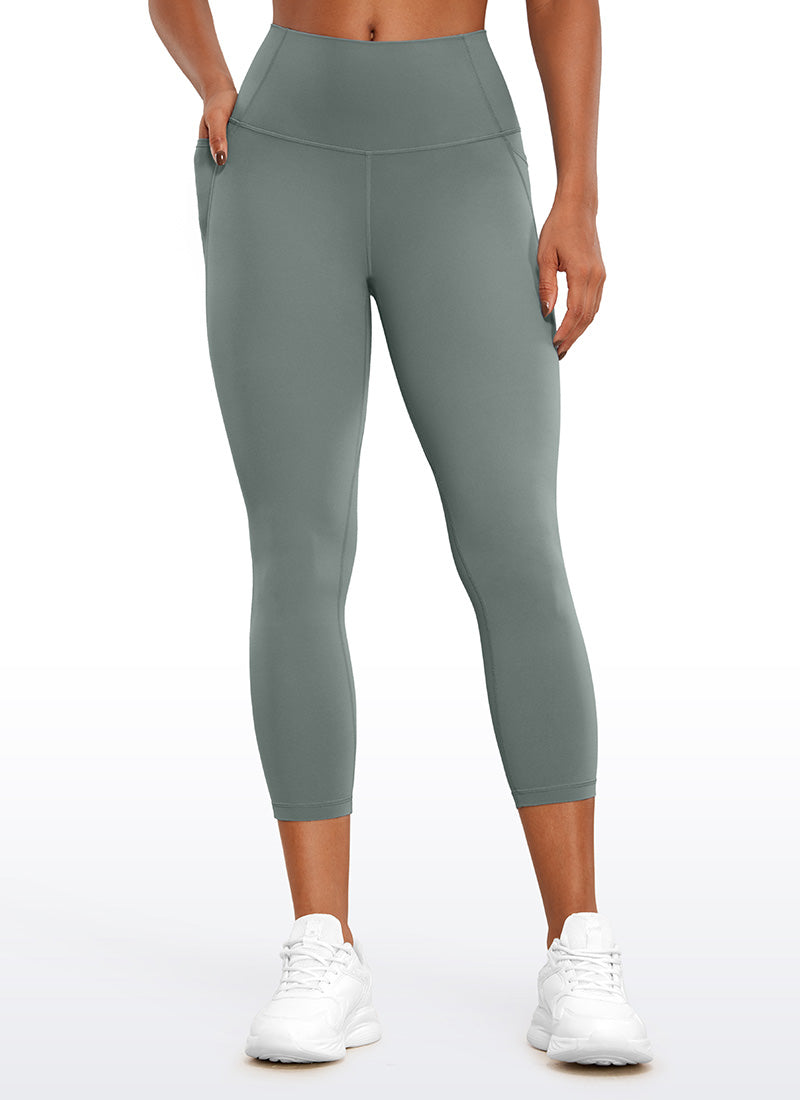 CRZ YOGA Legging Capri Wanita dengan Pinggang Tinggi dan Saku, Model " Butterluxe ", Panjang 23 inci, Warna Abu-abu Sage