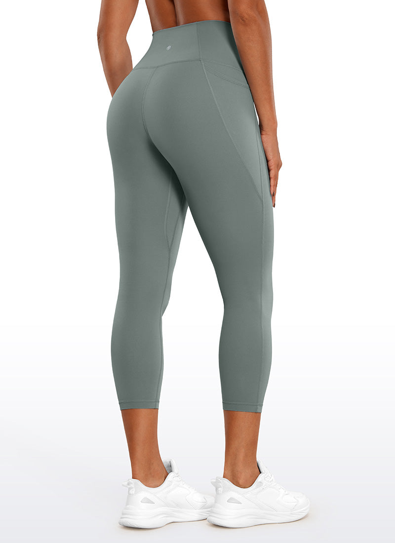CRZ YOGA Legging Capri Wanita dengan Pinggang Tinggi dan Saku, Model " Butterluxe ", Panjang 23 inci, Warna Abu-abu Sage