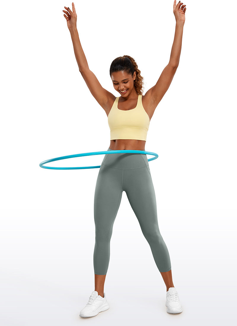 CRZ YOGA Legging Capri Wanita dengan Pinggang Tinggi dan Saku, Model " Butterluxe ", Panjang 23 inci, Warna Abu-abu Sage