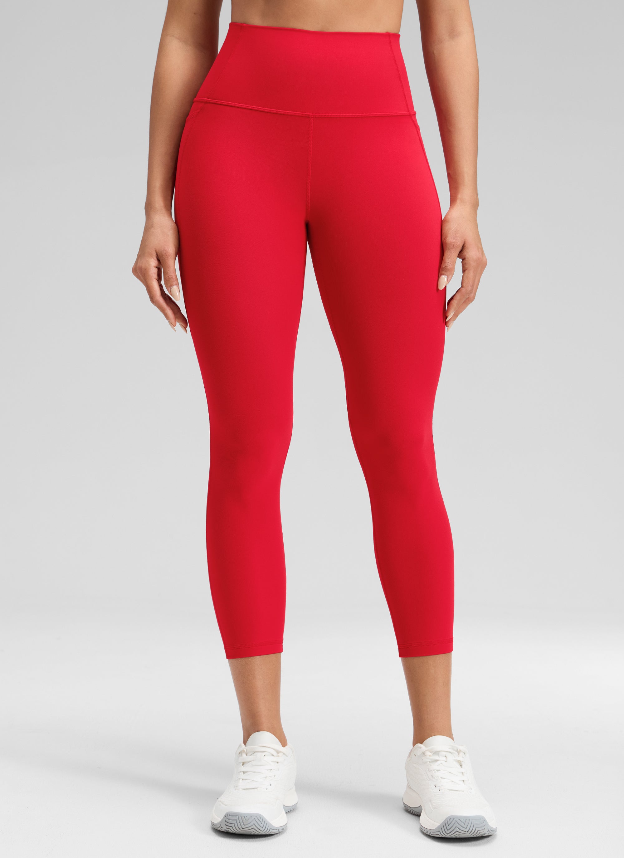 CRZ YOGA Legging Capri Wanita dengan Pinggang Tinggi dan Saku, Model " Butterluxe ", Panjang 23 inci, Warna Aurora Red