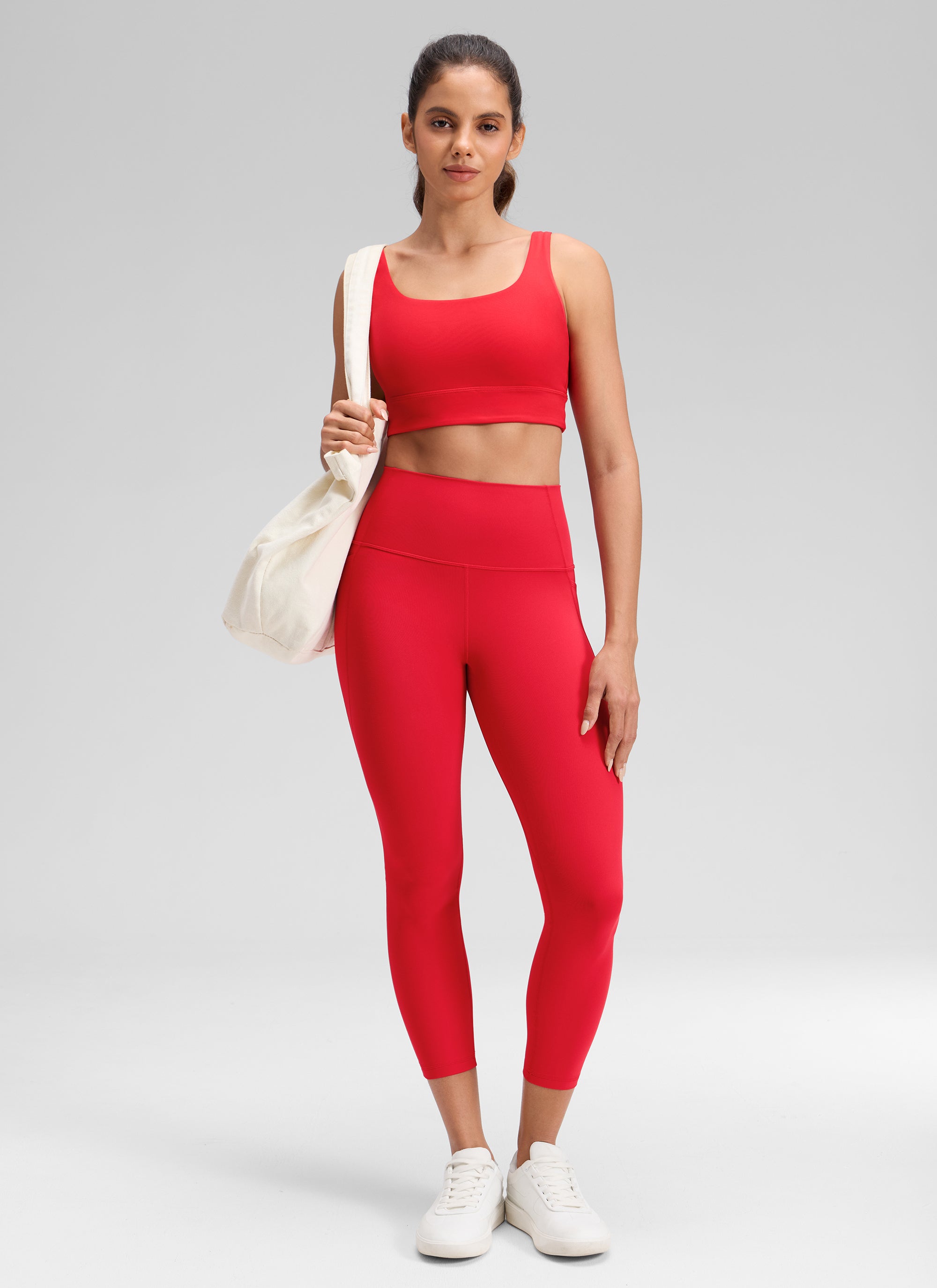 CRZ YOGA Legging Capri Wanita dengan Pinggang Tinggi dan Saku, Model " Butterluxe ", Panjang 23 inci, Warna Aurora Red