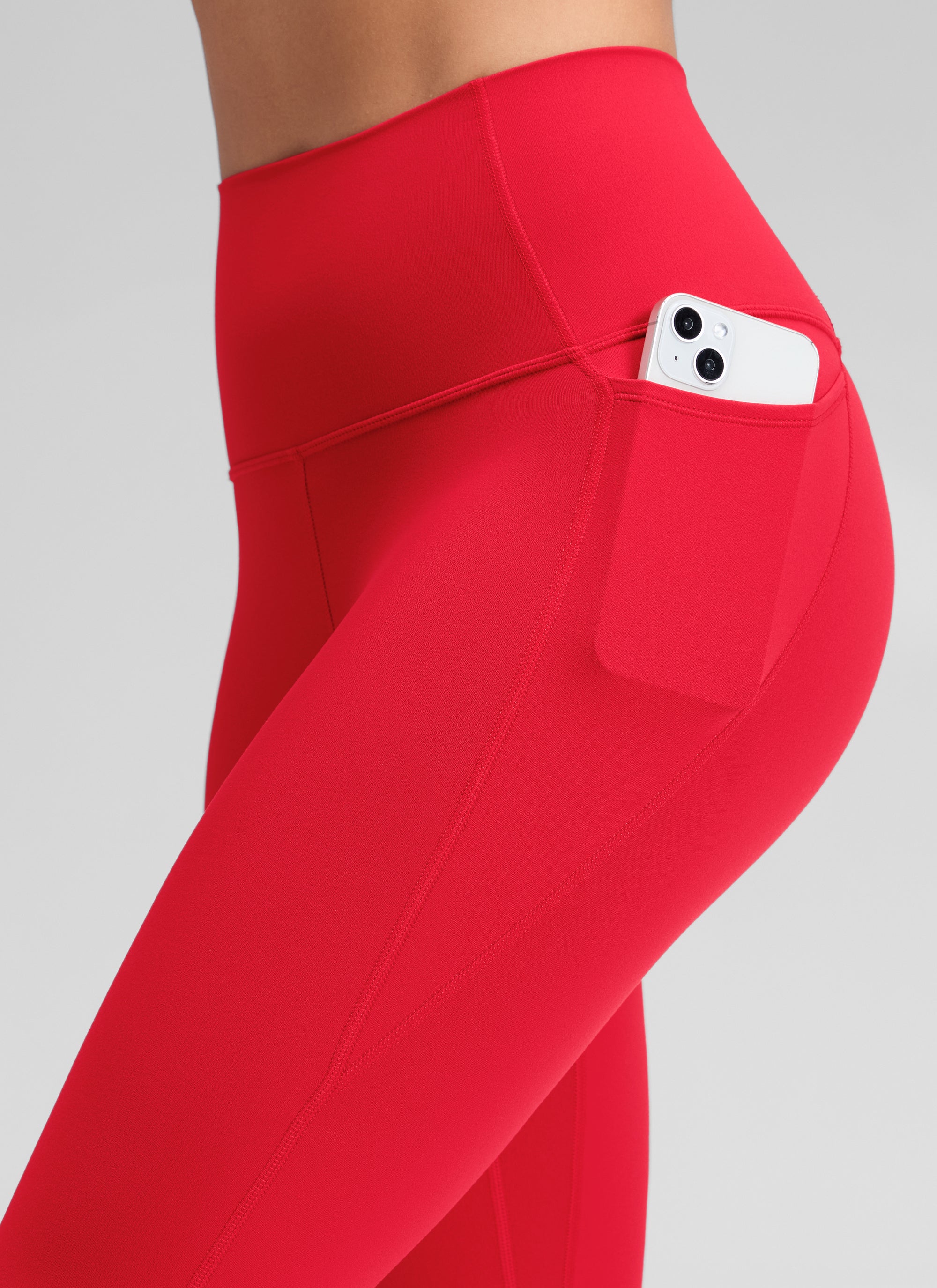 CRZ YOGA Legging Capri Wanita dengan Pinggang Tinggi dan Saku, Model " Butterluxe ", Panjang 23 inci, Warna Aurora Red