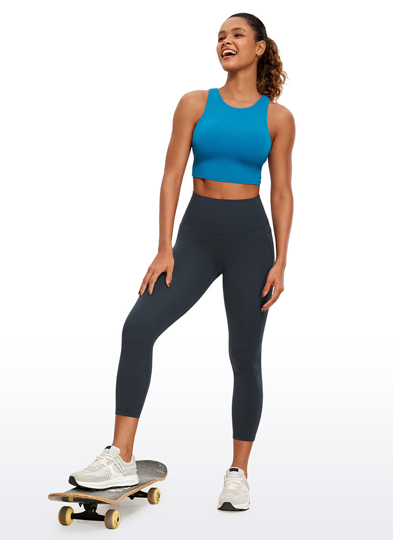 CRZ YOGA Legging Capri Wanita dengan Pinggang Tinggi dan Saku, Model " Butterluxe ", Panjang 23 inci, Warna True Navy