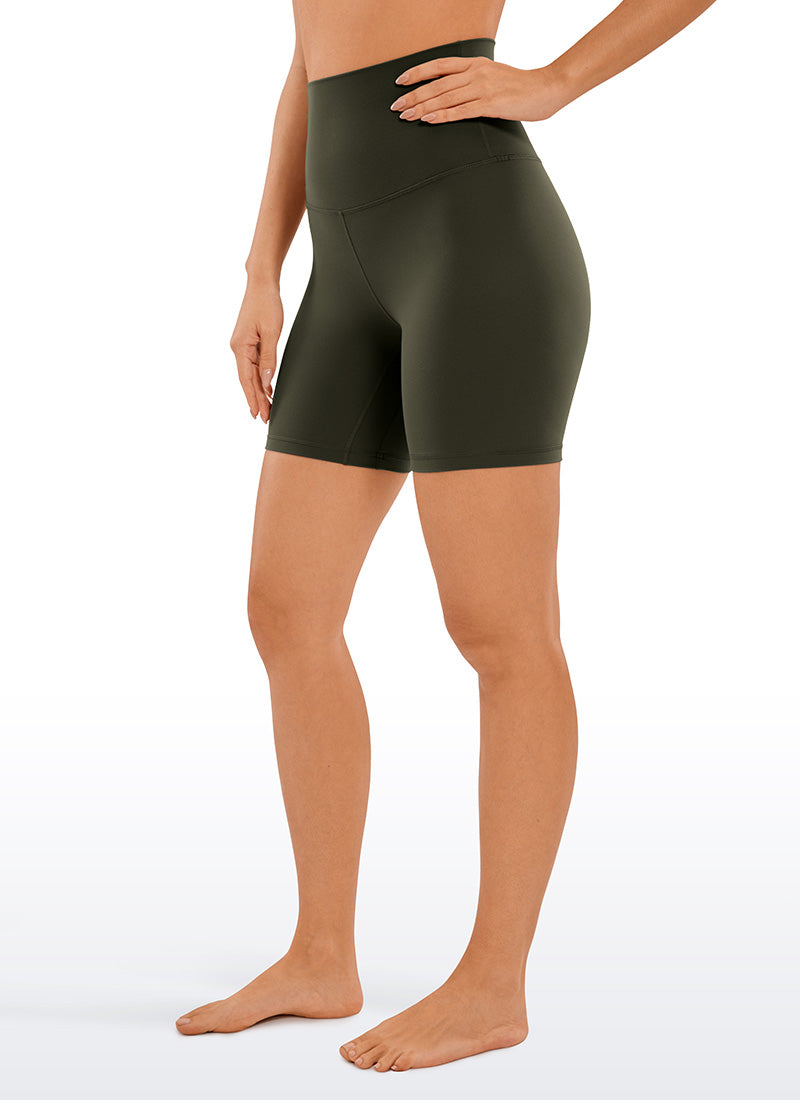 CRZ YOGA Women's Yoga Super High Waist Butterluxe Shorts 6'' Olive Green