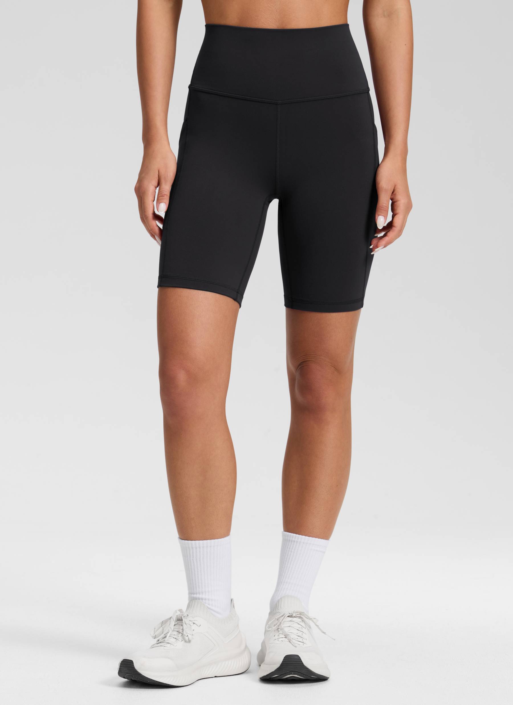 CRZ YOGA Women's Yoga High Rise Biker Butterluxe Pockets Shorts 8'' Black