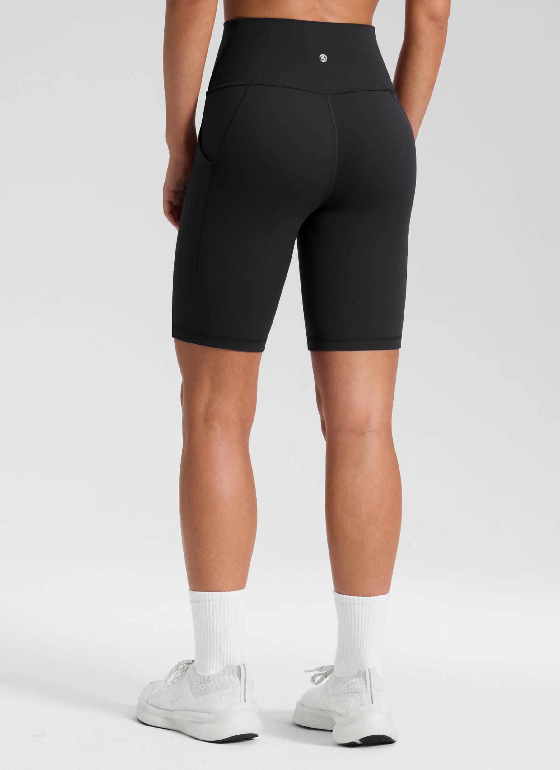 CRZ YOGA Women's Yoga High Rise Biker Butterluxe Pockets Shorts 8'' Black