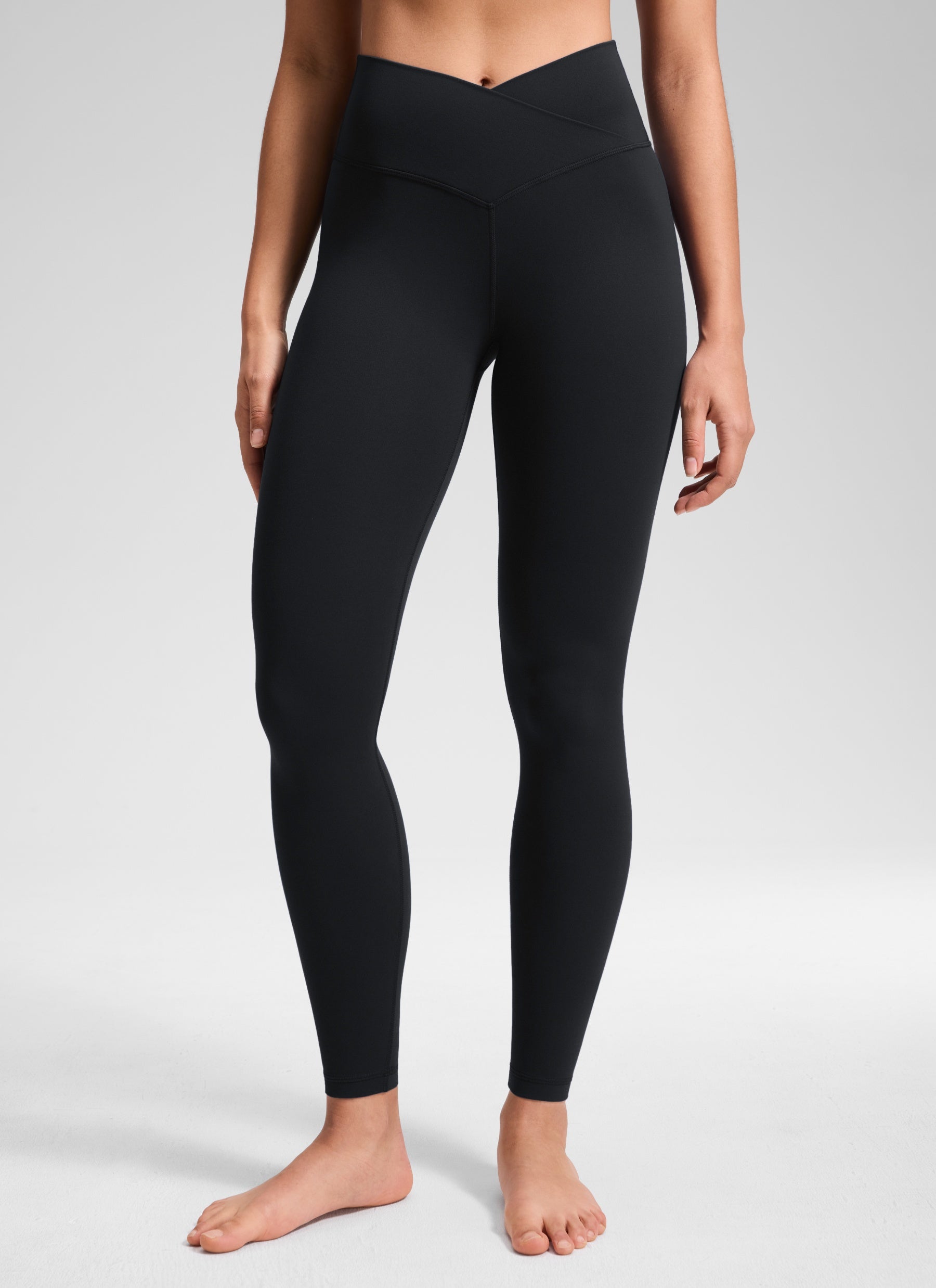 CRZ YOGA Legging Yoga Wanita Model High Rise dengan Desain " Butterluxe " 28'' Pinggang Silang V, Warna Hitam