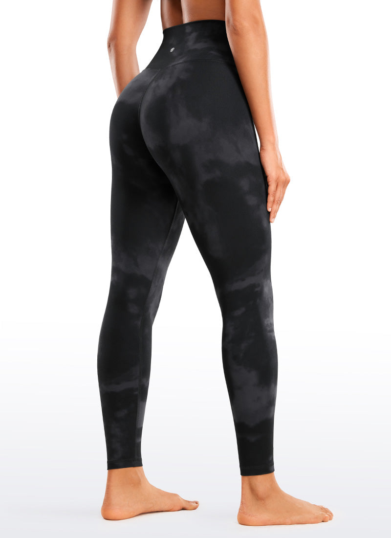 CRZ YOGA Legging Yoga Wanita Model High Rise dengan Desain " Butterluxe ", Panjang 28 inci, Pinggang Silang V, Warna Hitam dengan Motif Tie-Dye Bunga