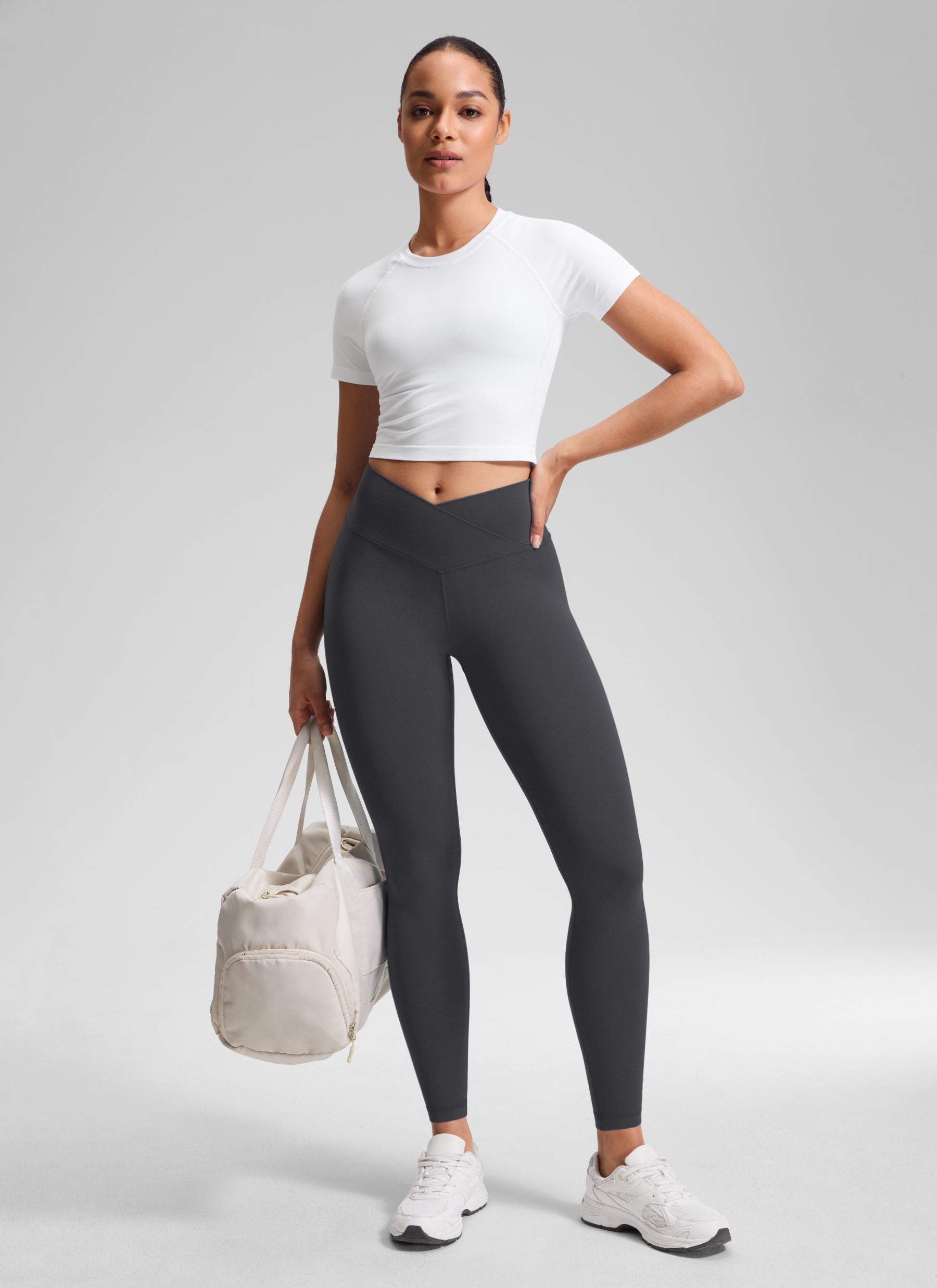 CRZ YOGA Legging Yoga Wanita Model High Rise " Butterluxe " dengan Pinggang Silang V 28'' Warna Mysterious Grey