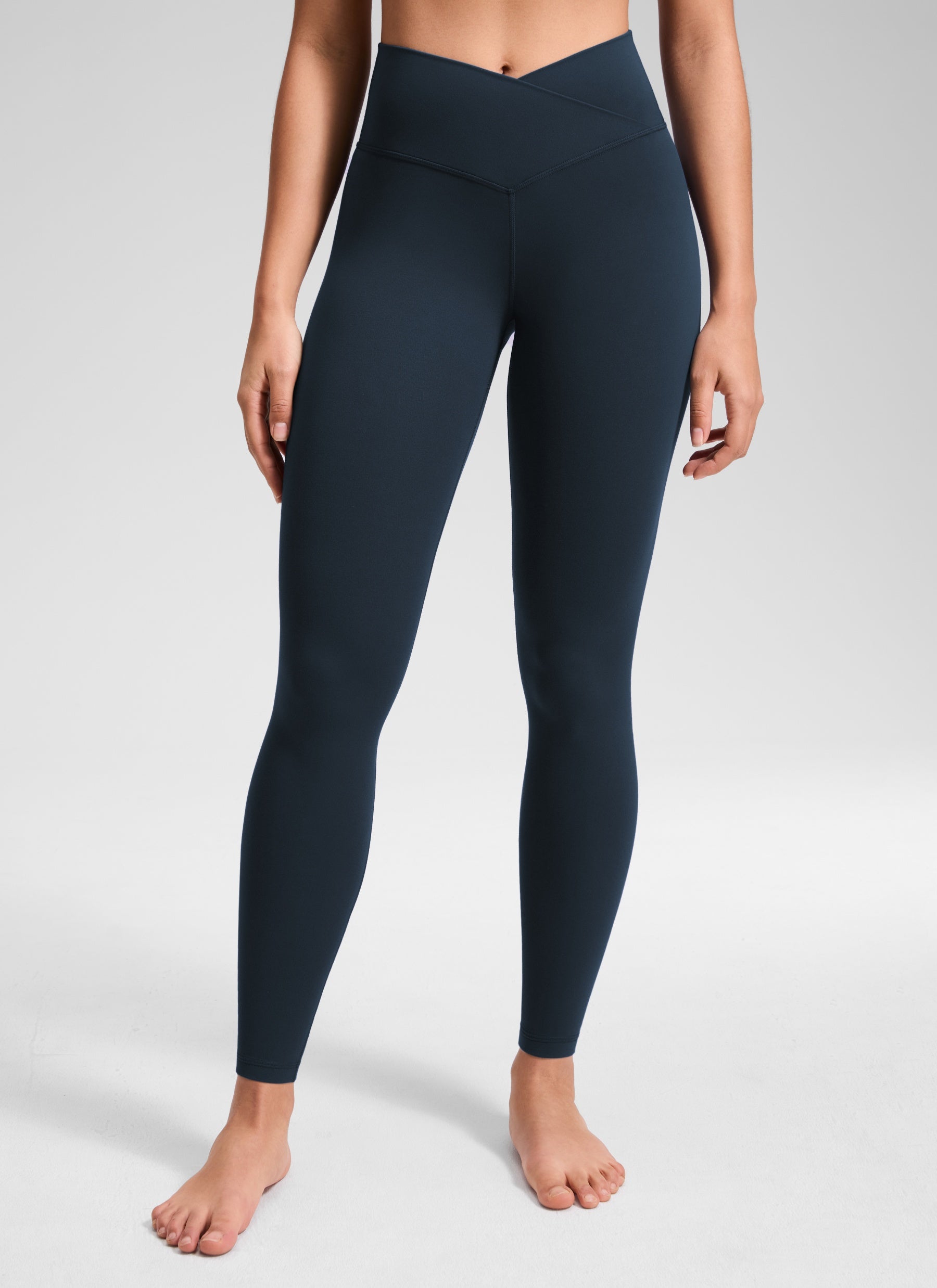 CRZ YOGA Legging Yoga Wanita Model High Rise dengan Desain " Butterluxe " 28'' Pinggang Silang V, Warna True Navy