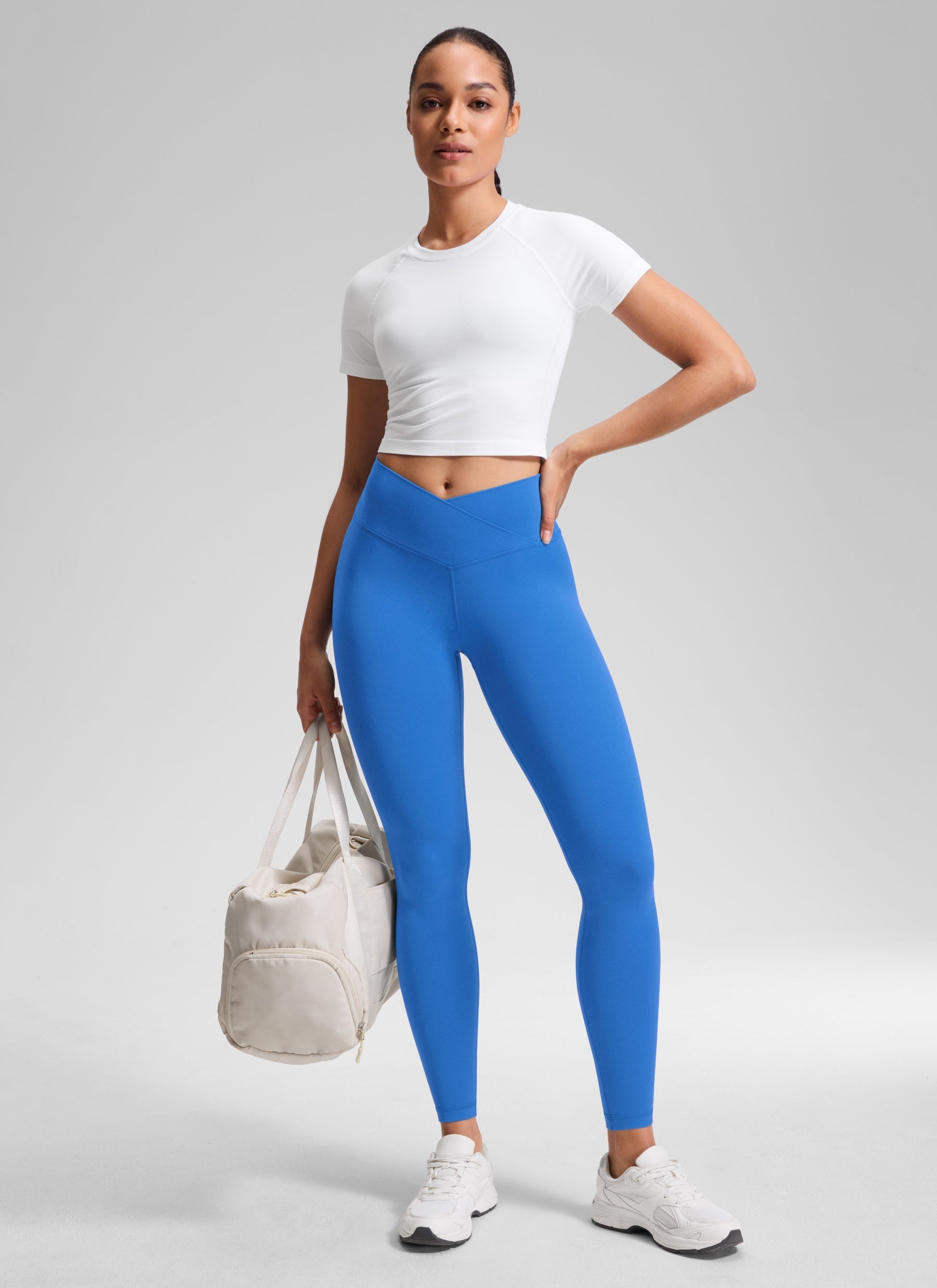 CRZ YOGA Legging Yoga Wanita Model High Rise " Butterluxe " dengan Pinggang Silang V 28'' Warna Biru Berkilau