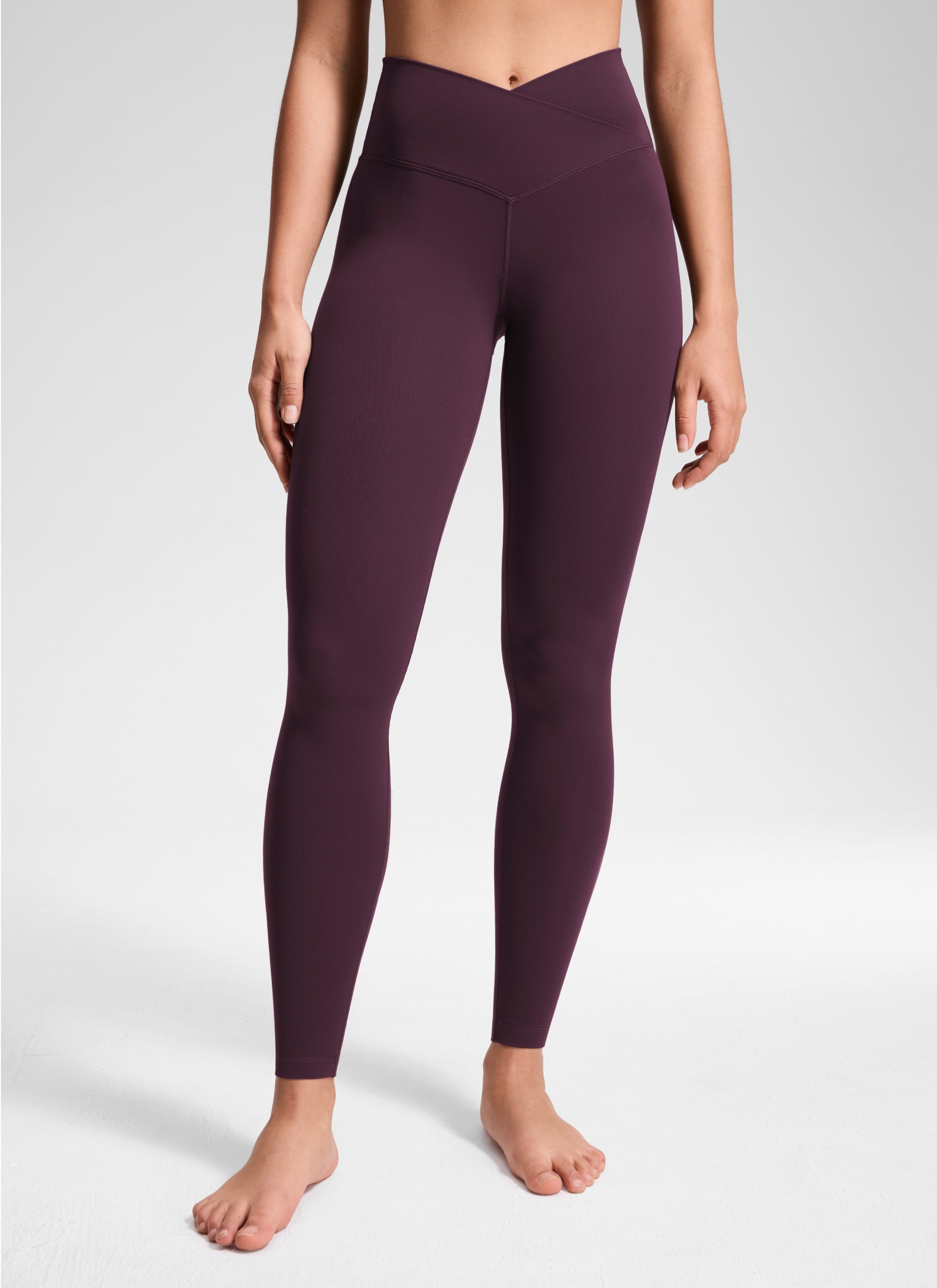 CRZ YOGA Legging Yoga Wanita Model High Rise dengan Desain " Butterluxe " dan Pinggang Silang V 28'' Warna Ungu Tua
