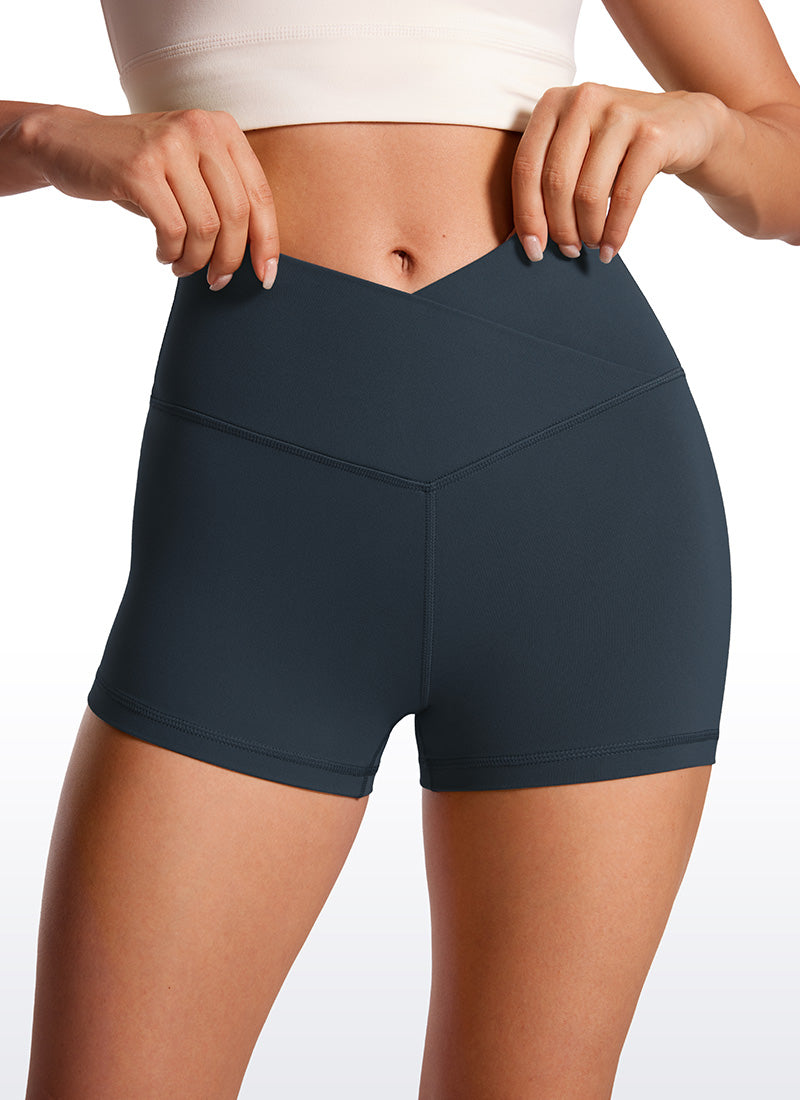 CRZ YOGA Celana Pendek Biker Wanita High Rise Butterluxe V Cross Waist 8 cm True Navy