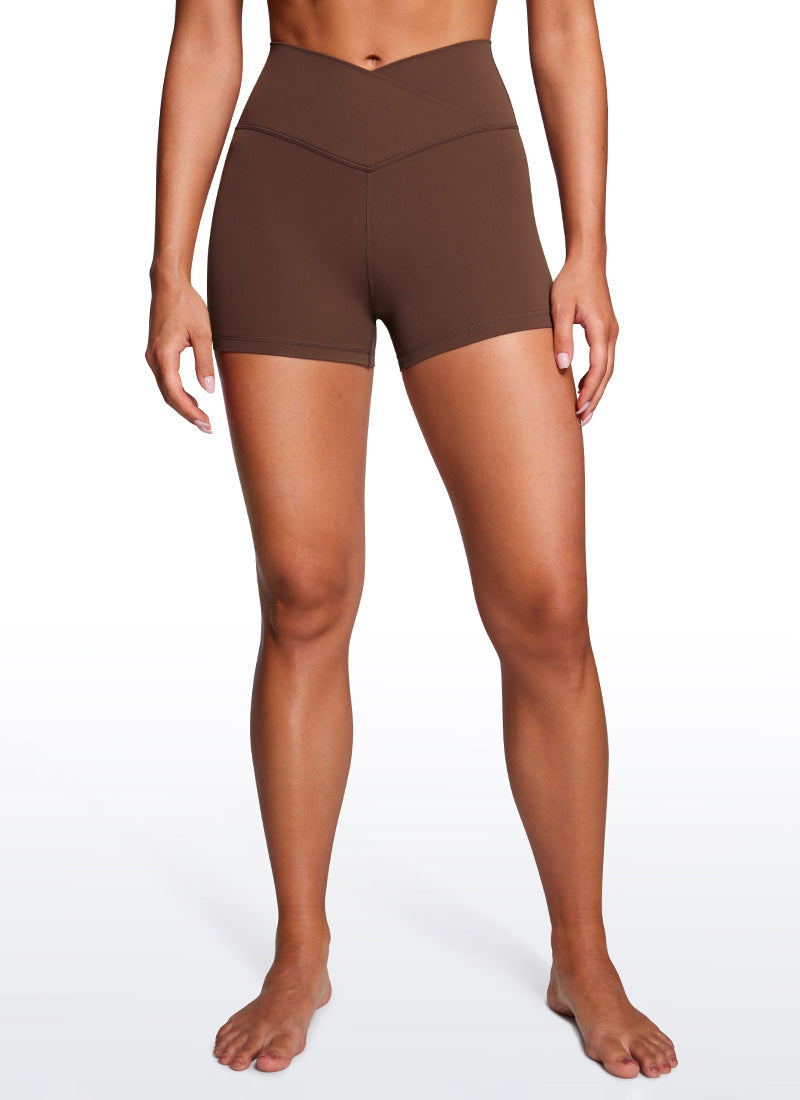 CRZ YOGA Celana Pendek Biker Butterluxe Potongan V Menyilang di Pinggang Tinggi Wanita 8 cm Coffee Brown