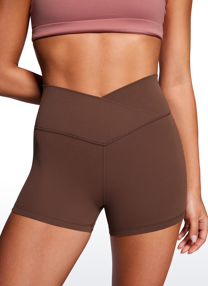 CRZ YOGA Celana Pendek Biker Butterluxe Potongan V Menyilang di Pinggang Tinggi Wanita 8 cm Coffee Brown
