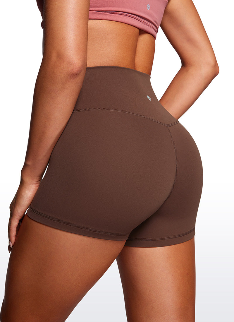 CRZ YOGA Celana Pendek Biker Butterluxe Potongan V Menyilang di Pinggang Tinggi Wanita 8 cm Coffee Brown