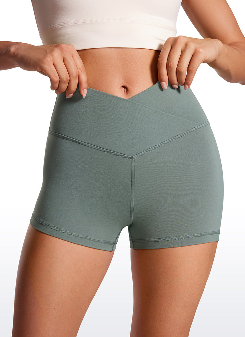 CRZ YOGA Celana Pendek Biker Wanita High Rise Butterluxe V Cross Waist 8 cm Grey Sage