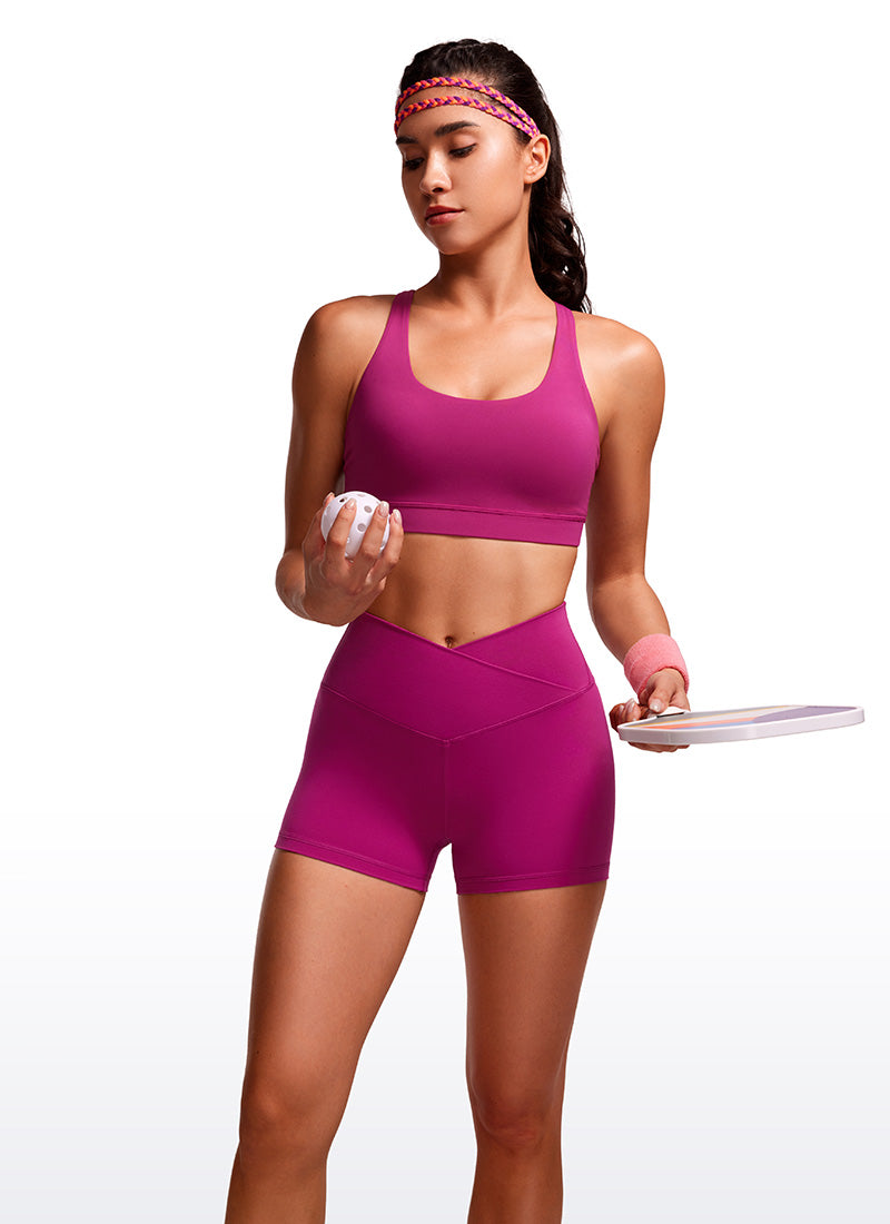 CRZ YOGA Celana Pendek Biker Wanita High Rise Butterluxe V Cross Waist 8 cm Magenta Purple