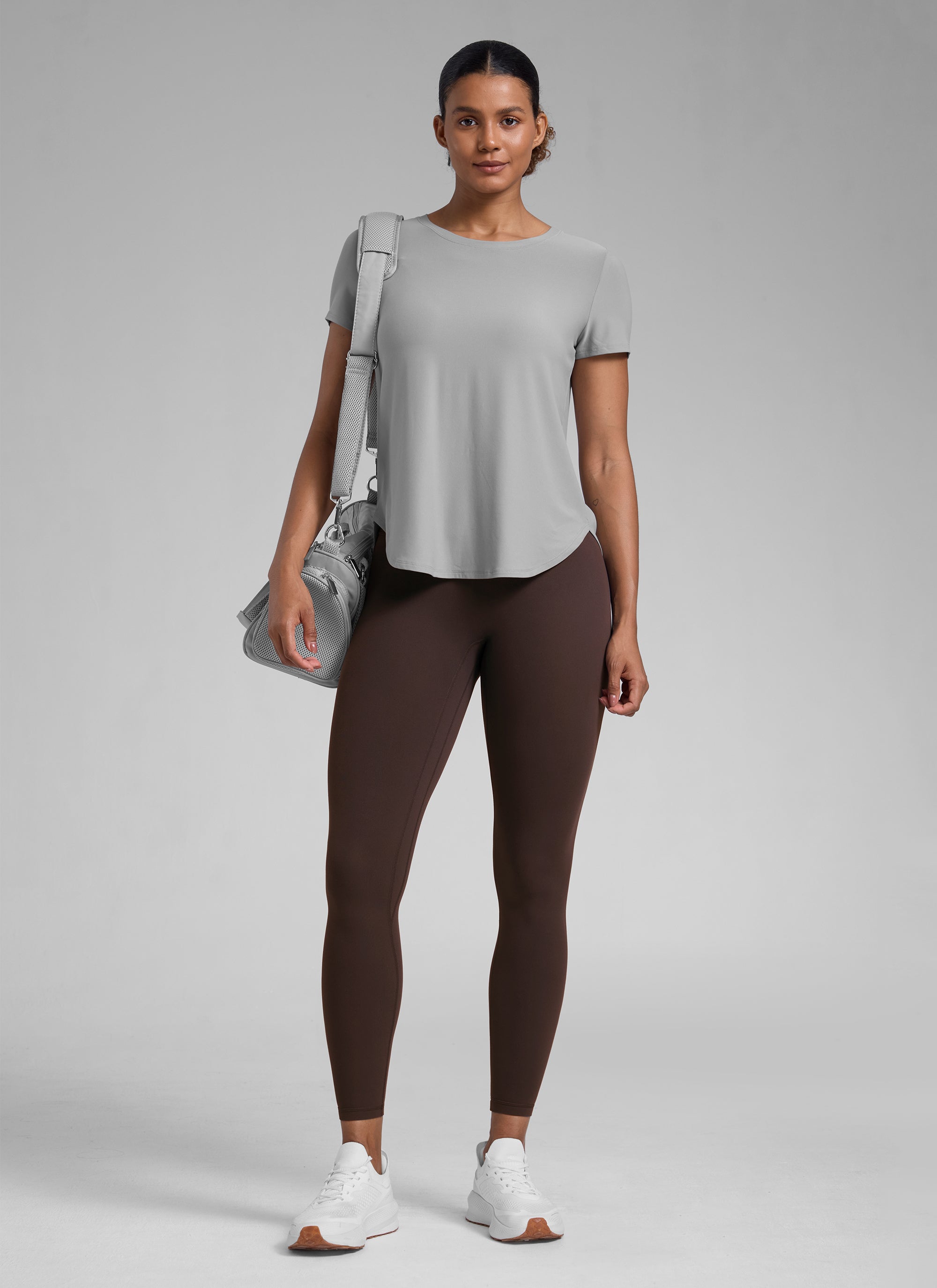 CRZ YOGA Legging Wanita dengan Potongan Tinggi " Butterlift " yang Menonjolkan Bokong, Tanpa Jahitan Depan, Warna Cokelat Hot Fudge