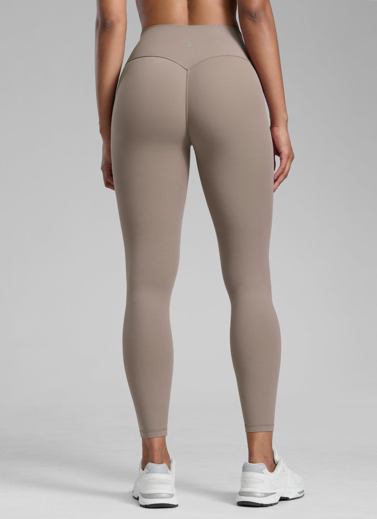 CRZ YOGA Legging Wanita dengan Potongan Tinggi dan Efek Scrunch Butt, Tanpa Jahitan Depan, Warna Creamy Latte, Model " Butterlift "