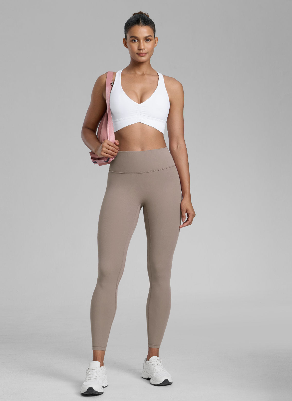 CRZ YOGA Legging Wanita dengan Potongan Tinggi dan Efek Scrunch Butt, Tanpa Jahitan Depan, Warna Creamy Latte, Model " Butterlift "
