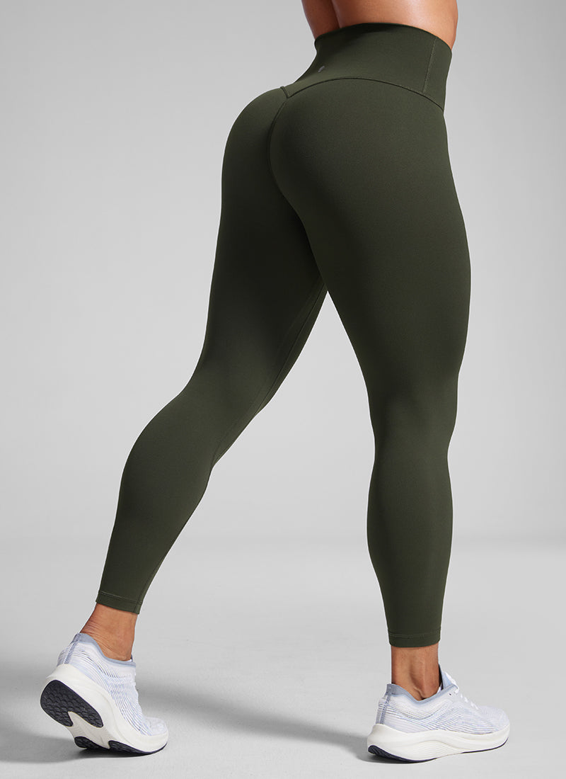 CRZ YOGA Legging Wanita dengan Potongan Tinggi dan Efek Scrunch Butt, Tanpa Jahitan Depan, Warna Hijau Zaitun, Model " Butterlift "