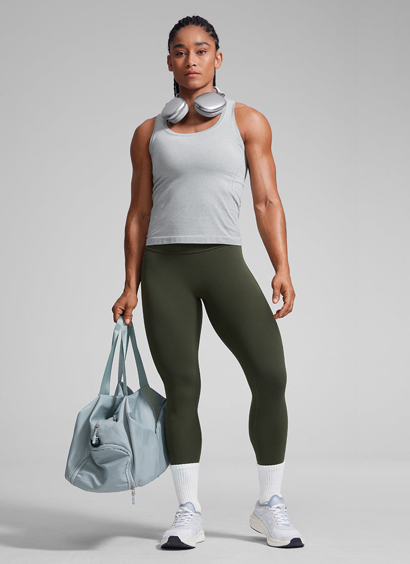 CRZ YOGA Legging Wanita dengan Potongan Tinggi dan Efek Scrunch Butt, Tanpa Jahitan Depan, Warna Hijau Zaitun, Model " Butterlift "
