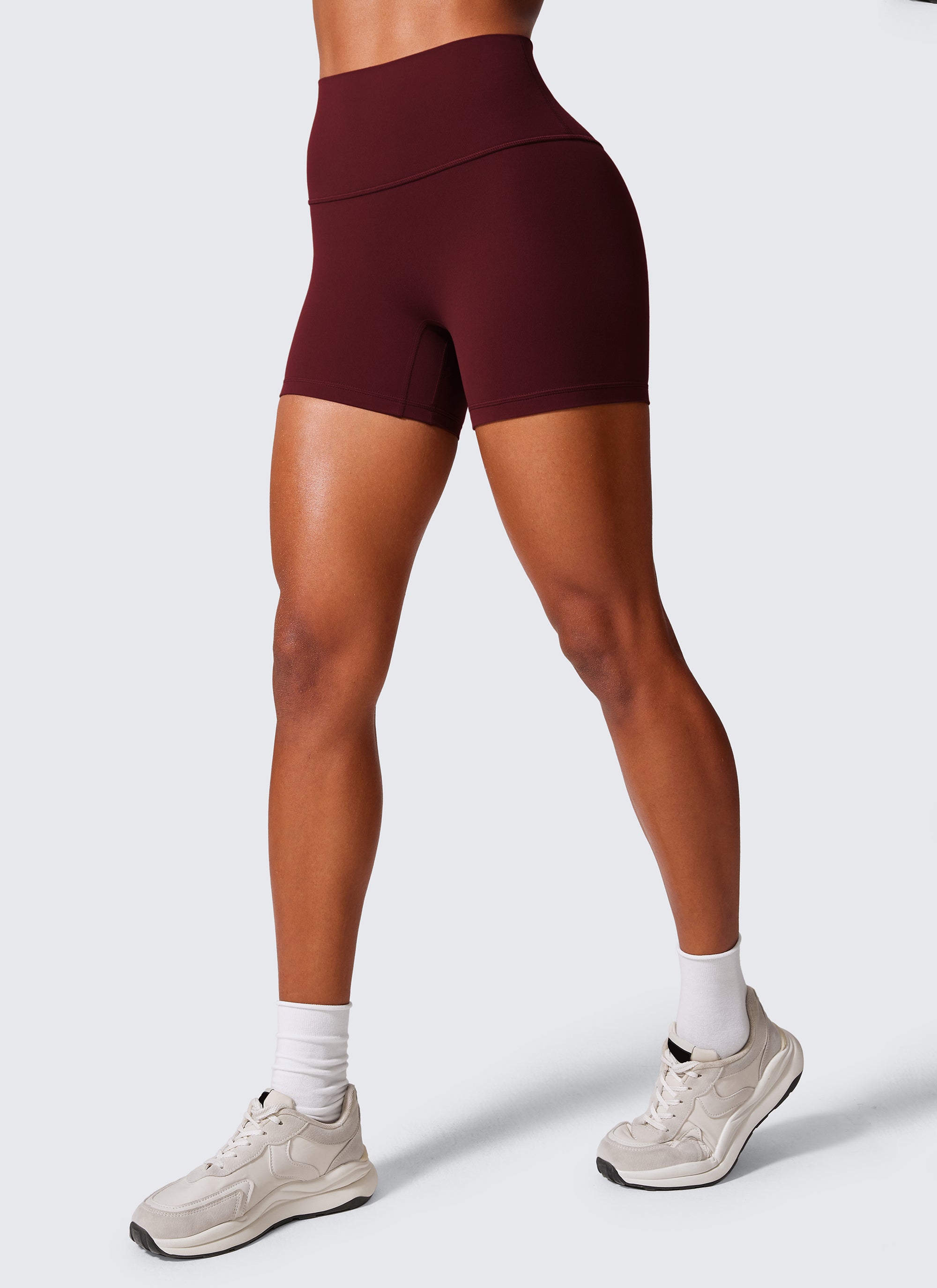 CRZ YOGA Celana Pendek Sepeda Olahraga Wanita " Butterlift " dengan Desain "Scrunch Butt" - Merah Merlot