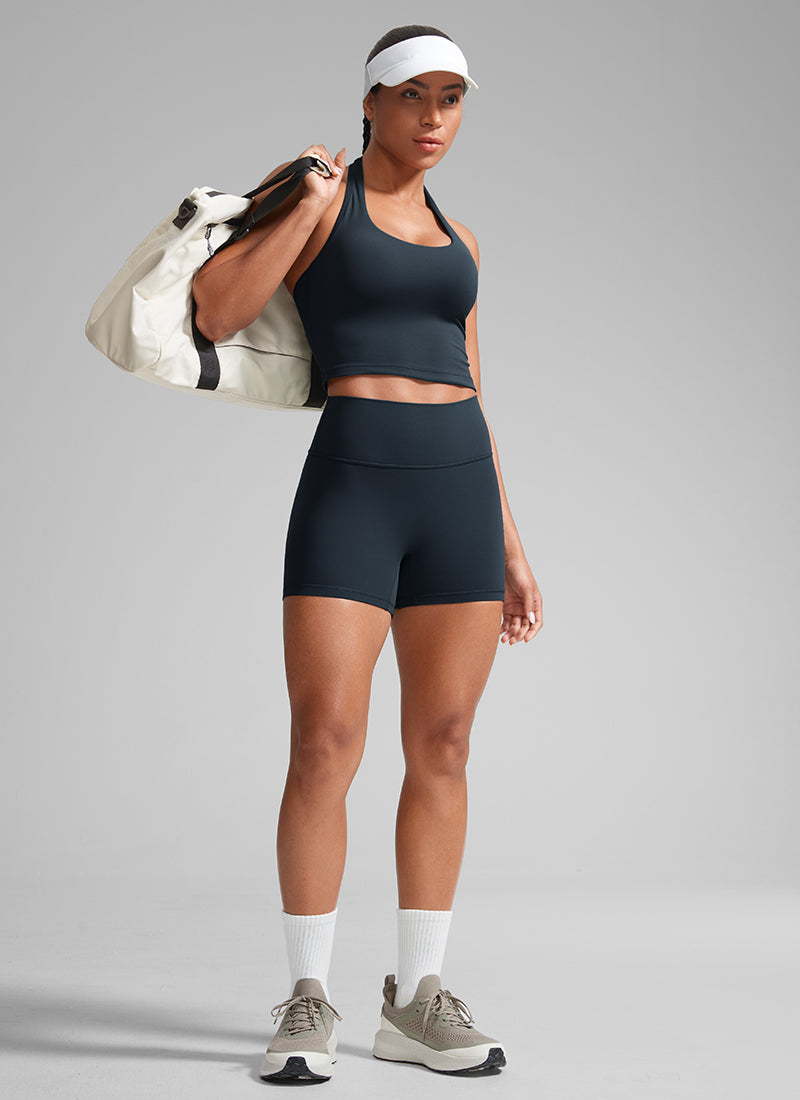 CRZ YOGA Celana Pendek Sepeda Olahraga Wanita " Butterlift " dengan Desain "Scrunch Butt" Warna True Navy