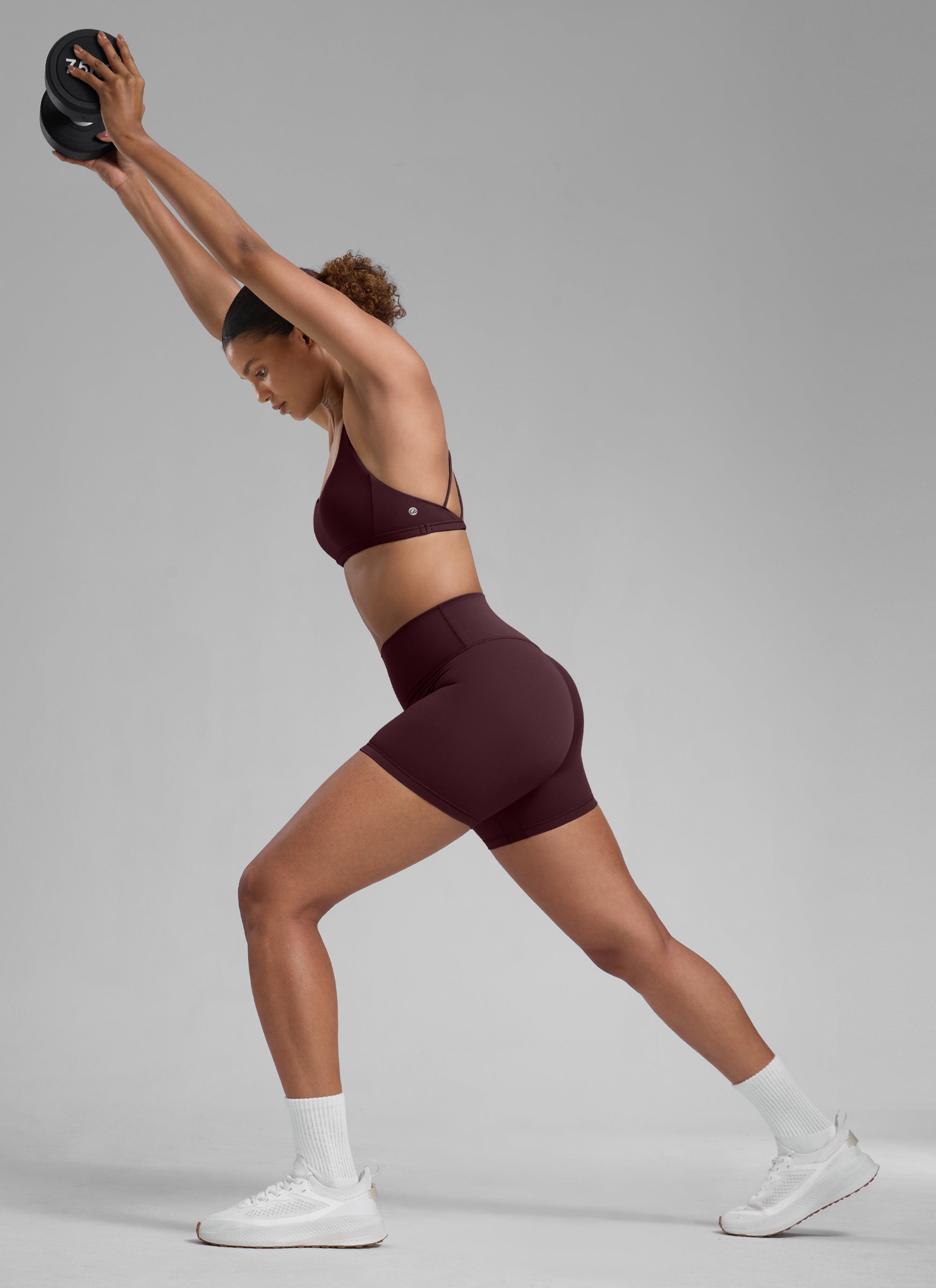 CRZ YOGA Celana Pendek Sepeda Olahraga Wanita " Butterlift " dengan Desain "Scrunch Butt" untuk Latihan Atletik, Warna Ripe Plum