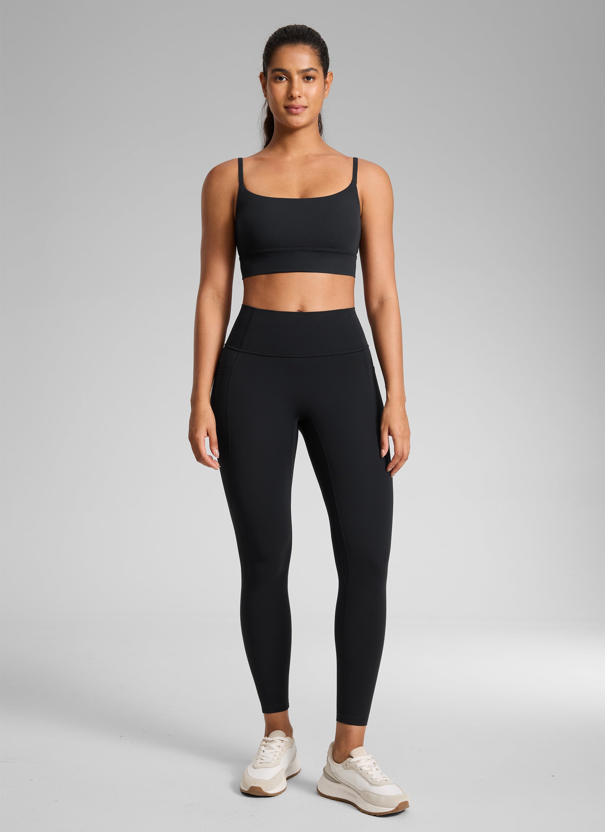 CRZ YOGA Legging Wanita dengan Potongan Tinggi, Tanpa Jahitan Depan, dan Kantong, Model " Butterlift ", Warna Hitam