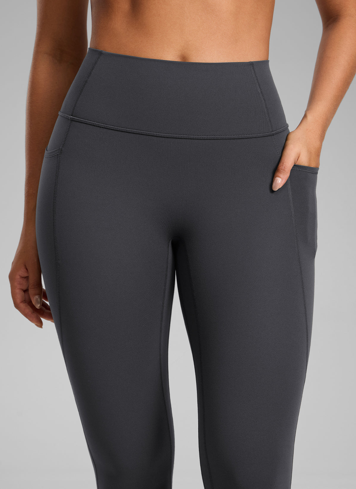 CRZ YOGA Legging Wanita dengan Pinggang Tinggi, Tanpa Jahitan Depan, dan Kantong, Model " Butterlift ", Warna Mysterious Grey