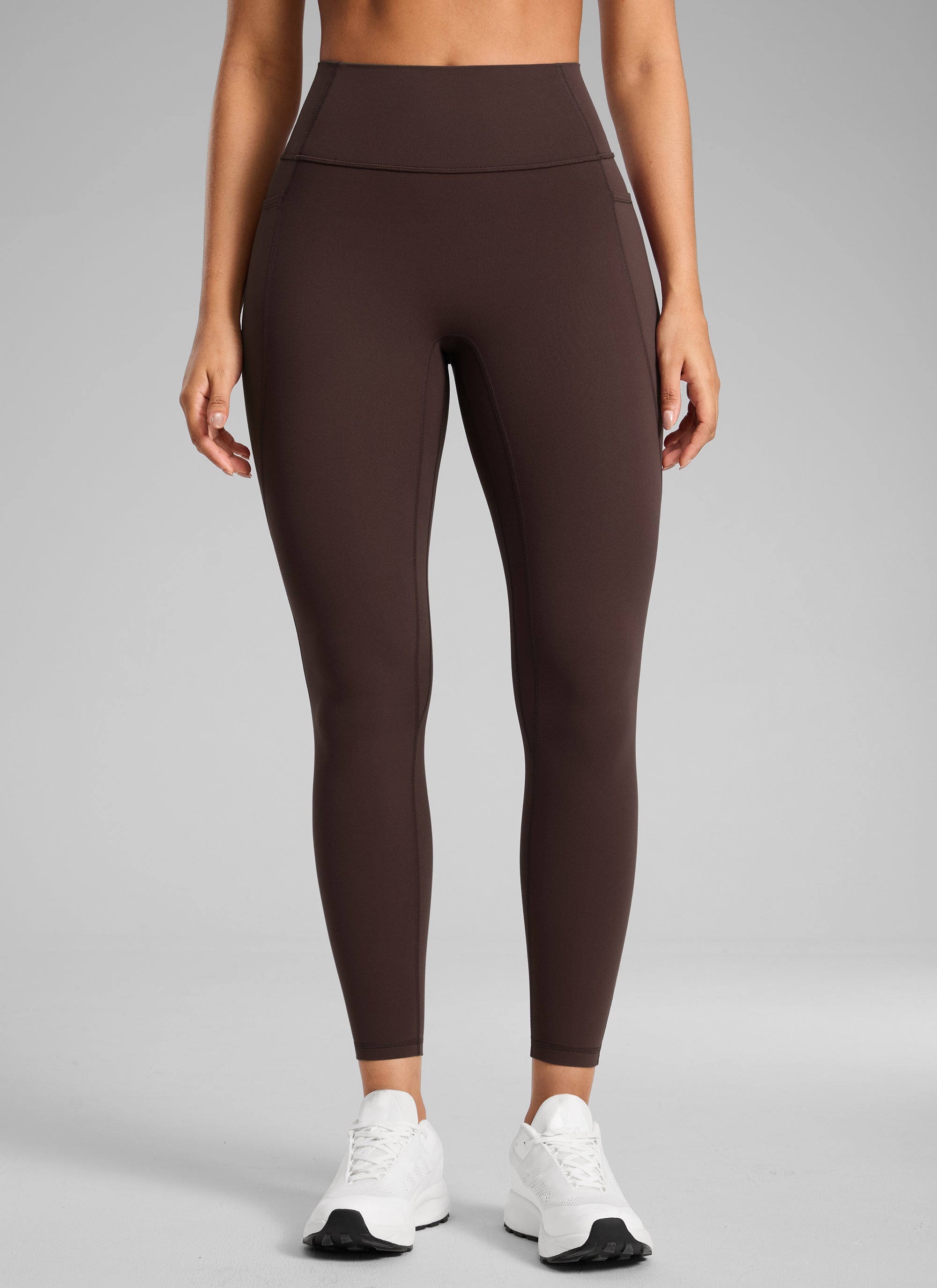 CRZ YOGA Legging Wanita dengan Pinggang Tinggi, Tanpa Jahitan Depan, dan Saku, Model " Butterlift ", Warna Hot Fudge Brown