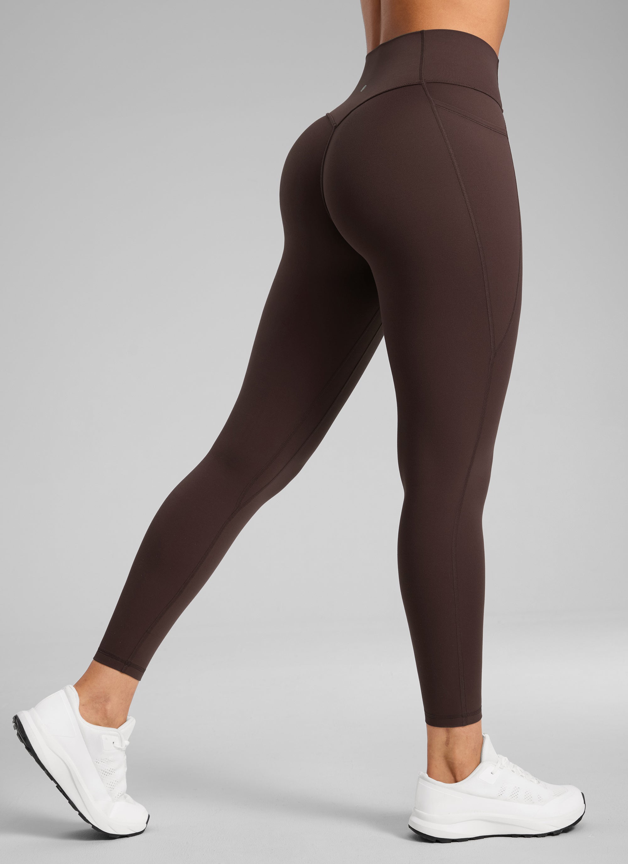 CRZ YOGA Legging Wanita dengan Pinggang Tinggi, Tanpa Jahitan Depan, dan Saku, Model " Butterlift ", Warna Hot Fudge Brown