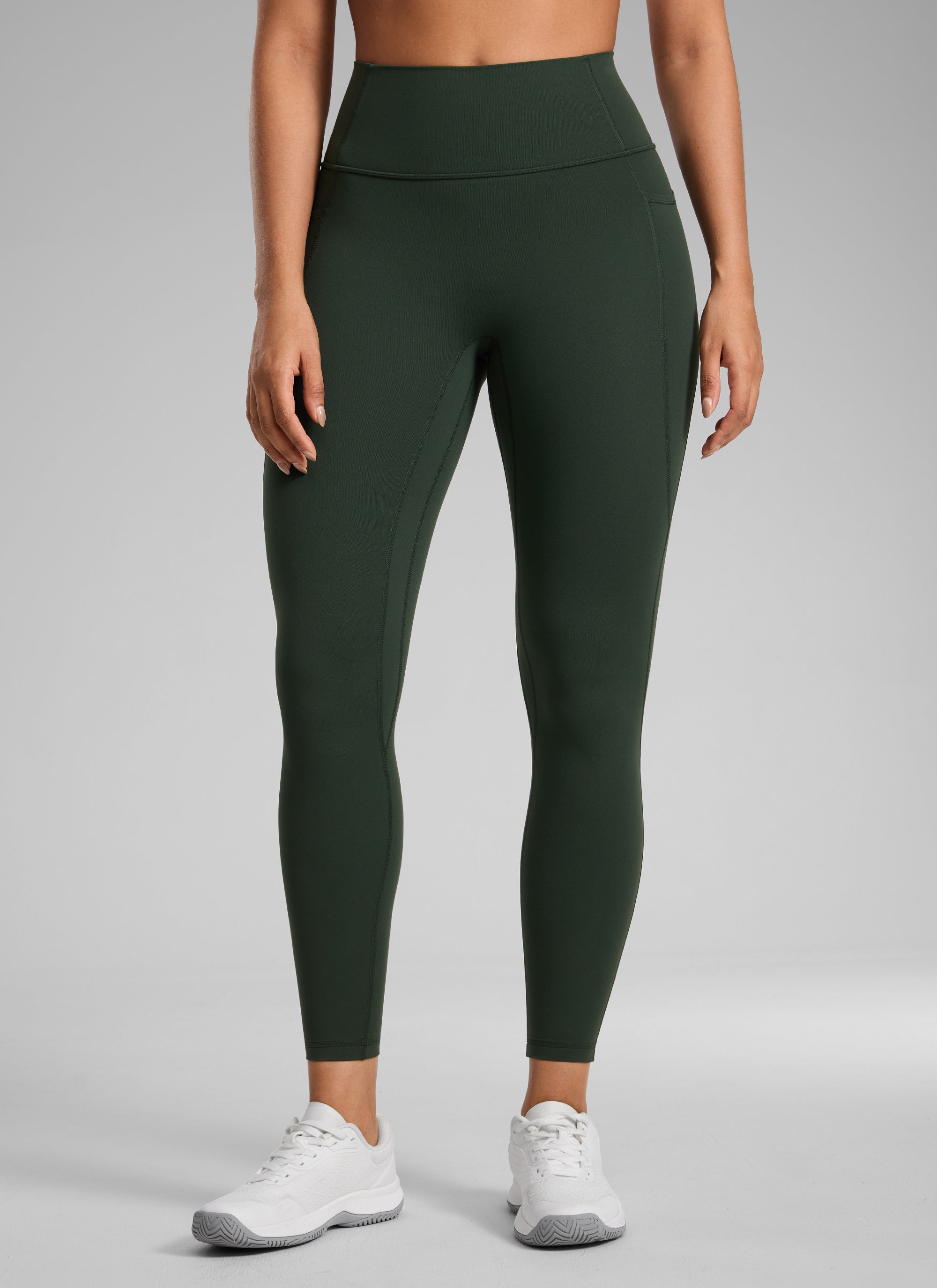 CRZ YOGA Legging Wanita dengan Pinggang Tinggi, Tanpa Jahitan Depan, dan Kantong, Model " Butterlift ", Warna Legend Green