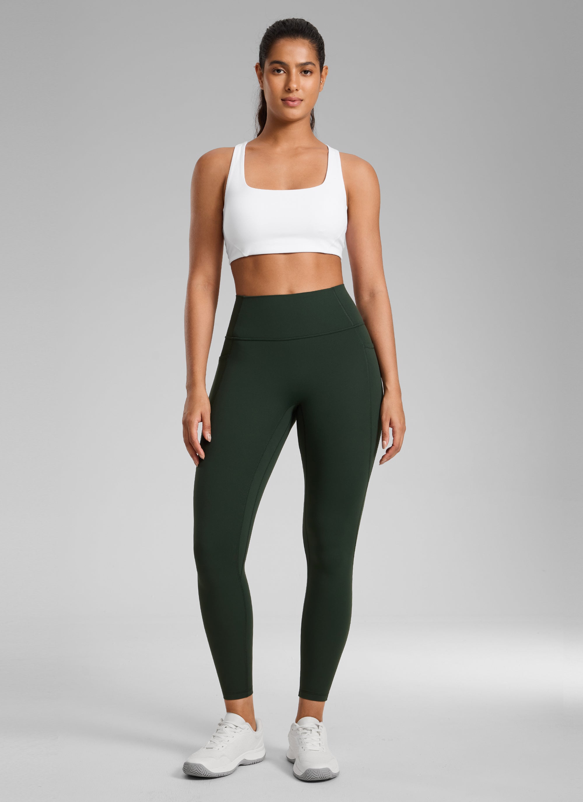 CRZ YOGA Legging Wanita dengan Pinggang Tinggi, Tanpa Jahitan Depan, dan Kantong, Model " Butterlift ", Warna Legend Green