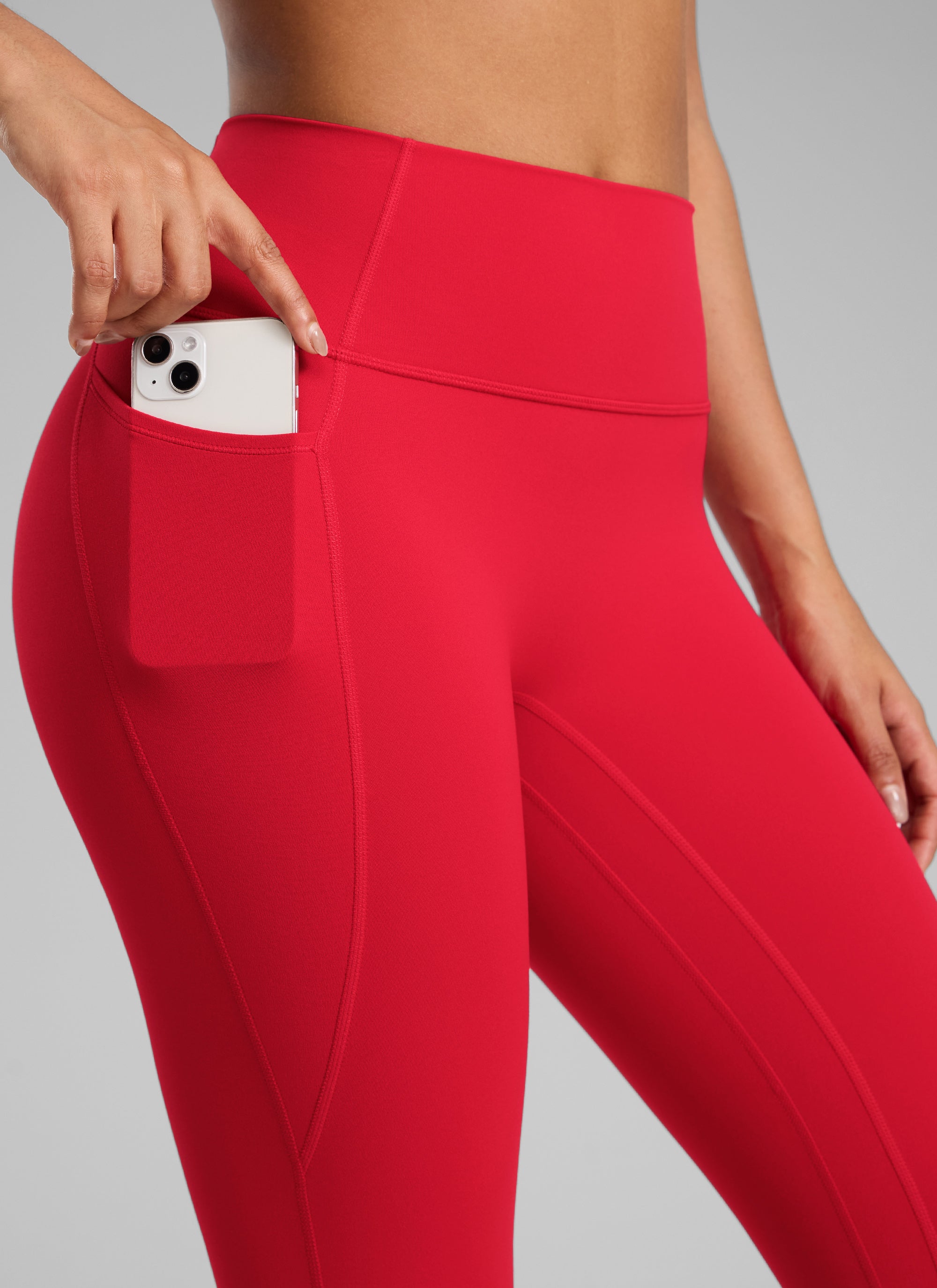 CRZ YOGA Legging Wanita dengan Pinggang Tinggi, Tanpa Jahitan Depan, dan Kantong, Model " Butterlift ", Warna Aurora Red