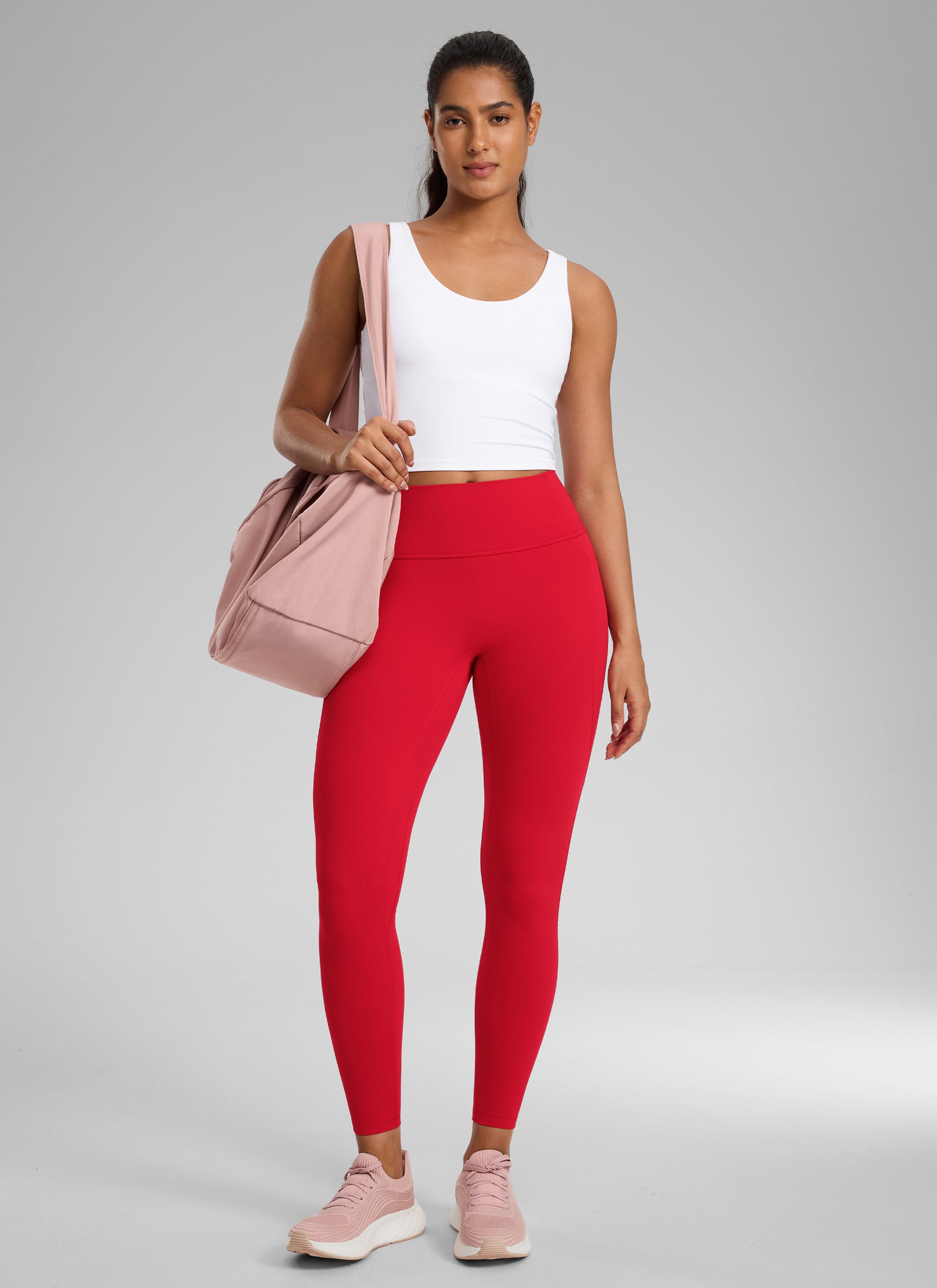 CRZ YOGA Legging Wanita dengan Pinggang Tinggi, Tanpa Jahitan Depan, dan Kantong, Model " Butterlift ", Warna Aurora Red