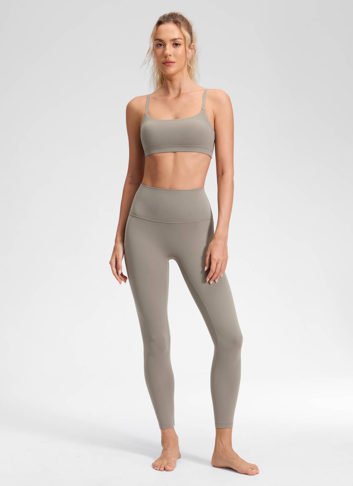 CRZ YOGA Legging Yoga Wanita dengan Pinggang Tinggi dan Tanpa Jahitan Depan, Model " Butterluxe ", Panjang 25 inci, Warna Abu-abu Hangat