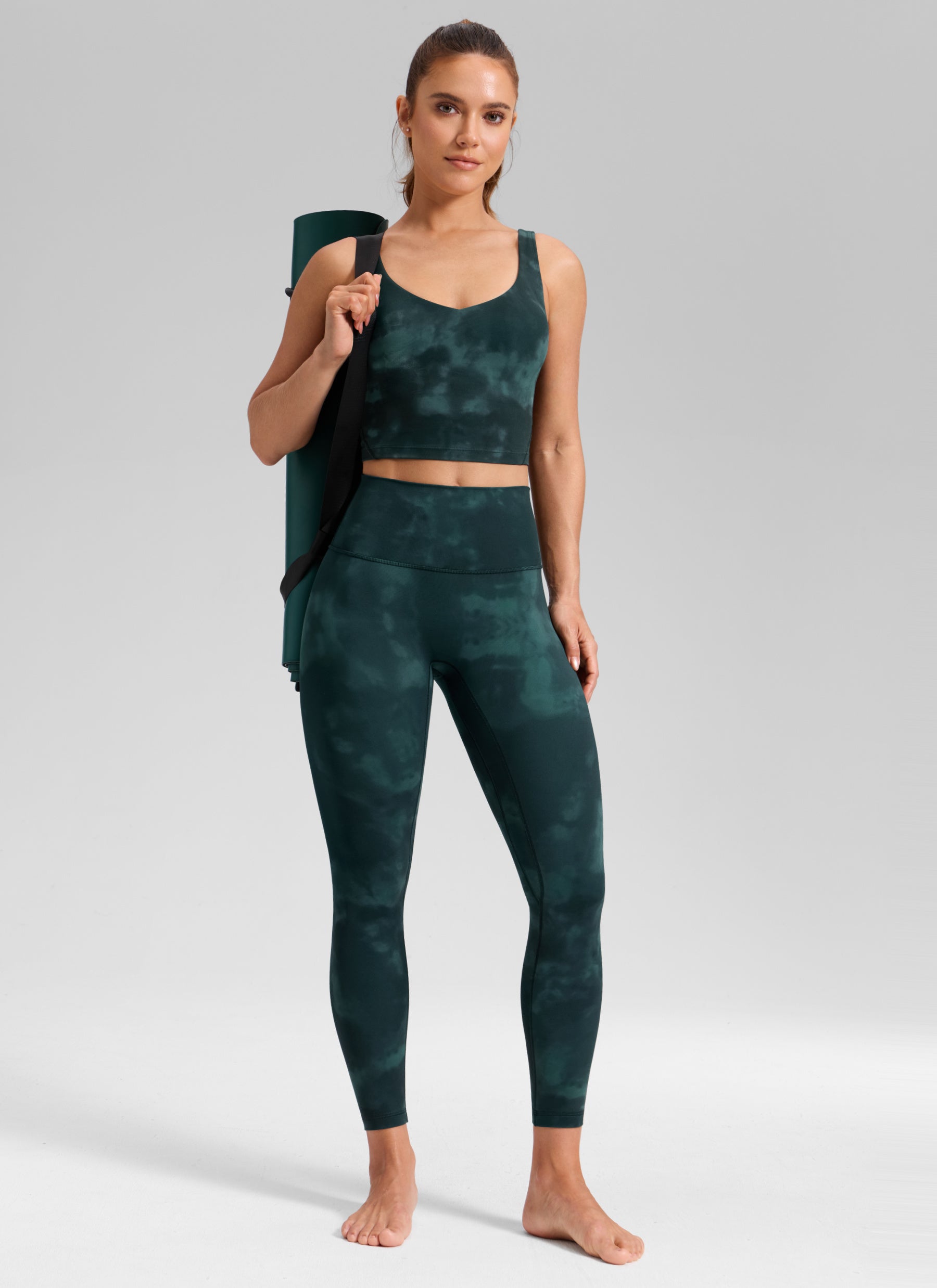 CRZ YOGA Legging Yoga Wanita Model " Butterluxe " dengan Pinggang Tinggi dan Tanpa Jahitan Depan, Panjang 25 inci, Warna Hijau Zamrud dengan Motif Bunga Tie-Dye