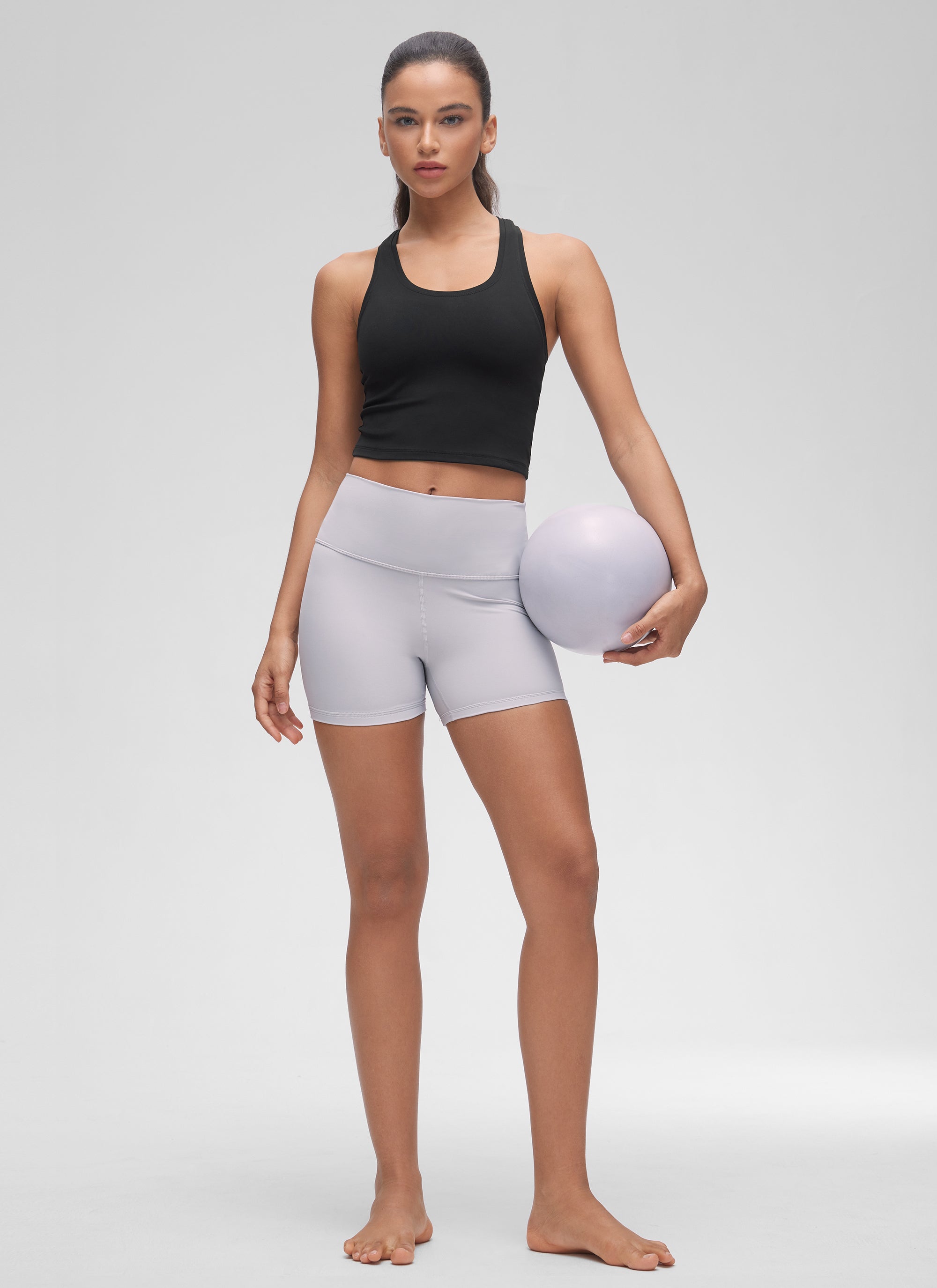 CRZ YOGA Kaos Tank Yoga Santai Pendek untuk Wanita dengan Leher Bulat dan Punggung Racerback, Motif " Butterluxe ", Warna Hitam