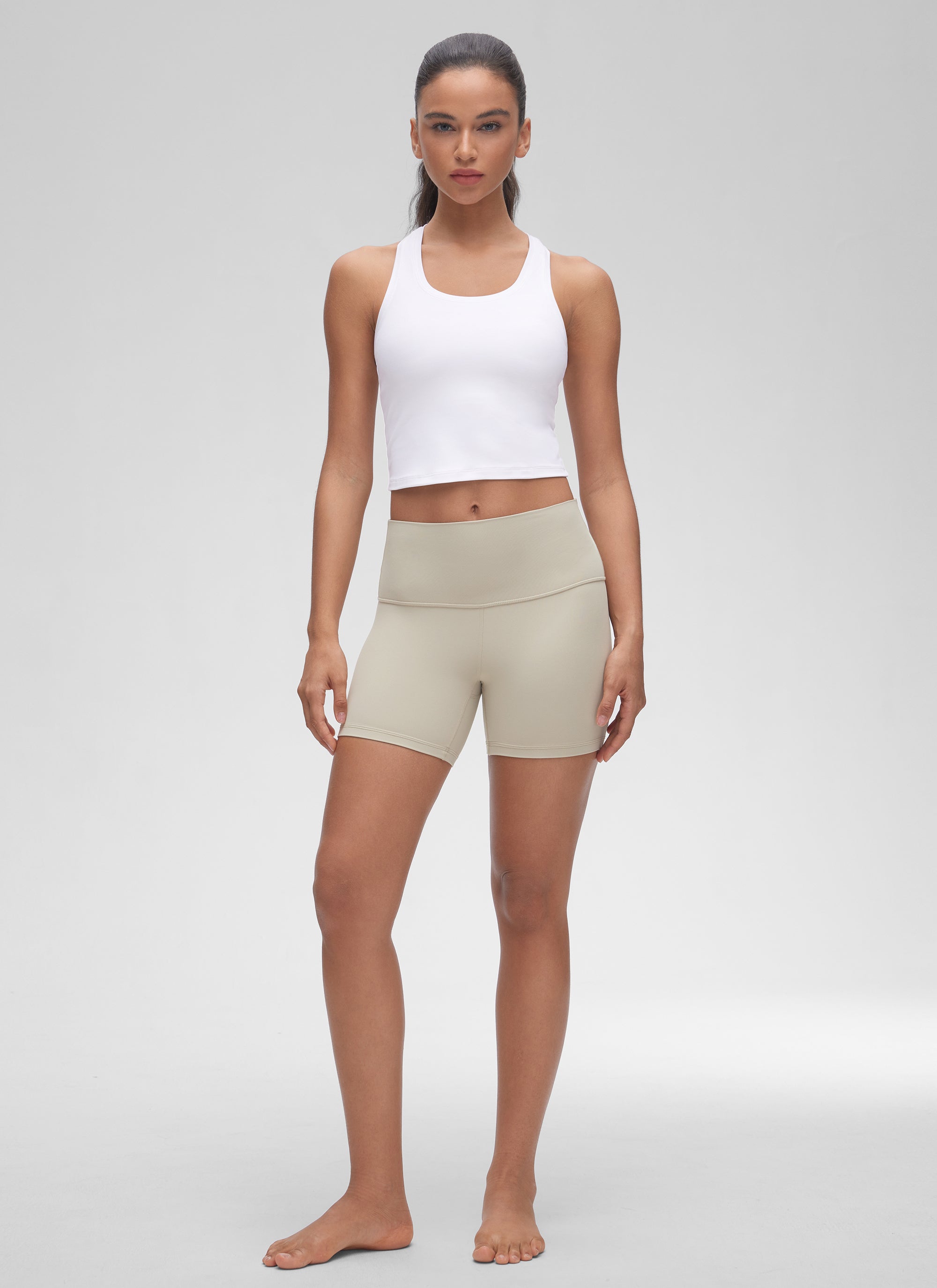 CRZ YOGA Kaos Tanktop Yoga Wanita " Butterluxe " dengan Leher Bulat, Punggung Racerback, dan Potongan Pendek, Warna Putih