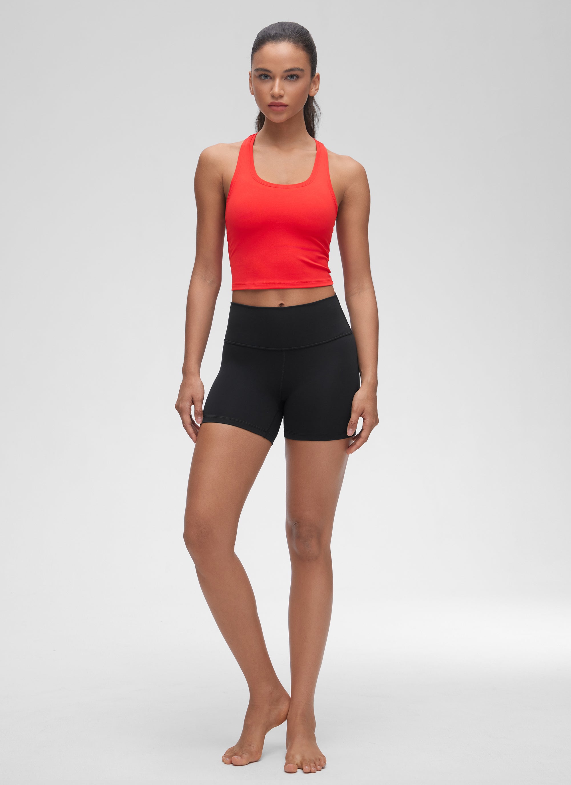 CRZ YOGA Kaos Tank Yoga Wanita " Butterluxe " dengan Leher Bulat, Punggung Racerback, dan Potongan Pendek, Warna Merah Tua