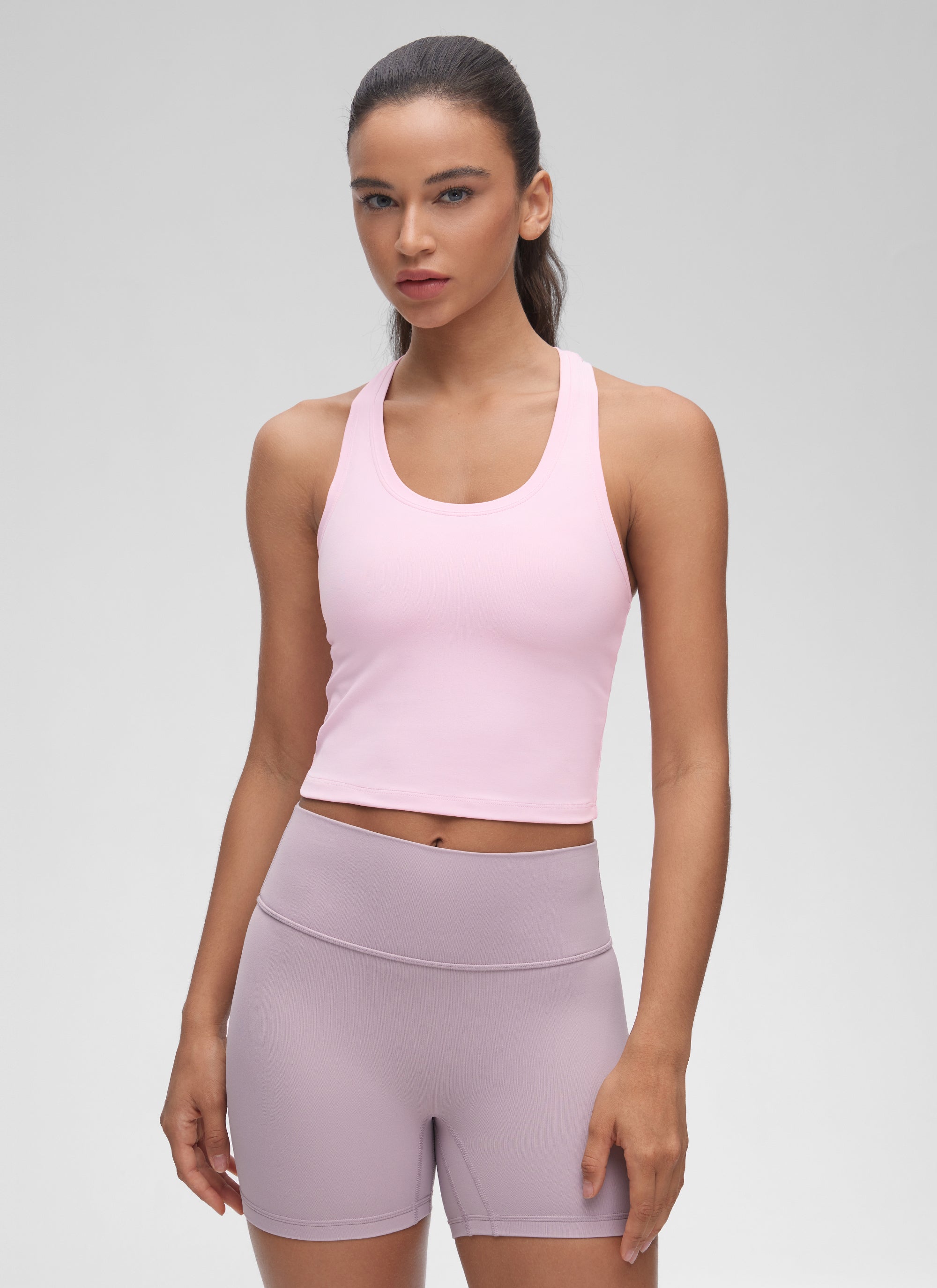 CRZ YOGA Tank Top Yoga Santai Pendek untuk Wanita dengan Leher Bulat dan Punggung Racerback, Motif " Butterluxe ", Warna Pink Peony