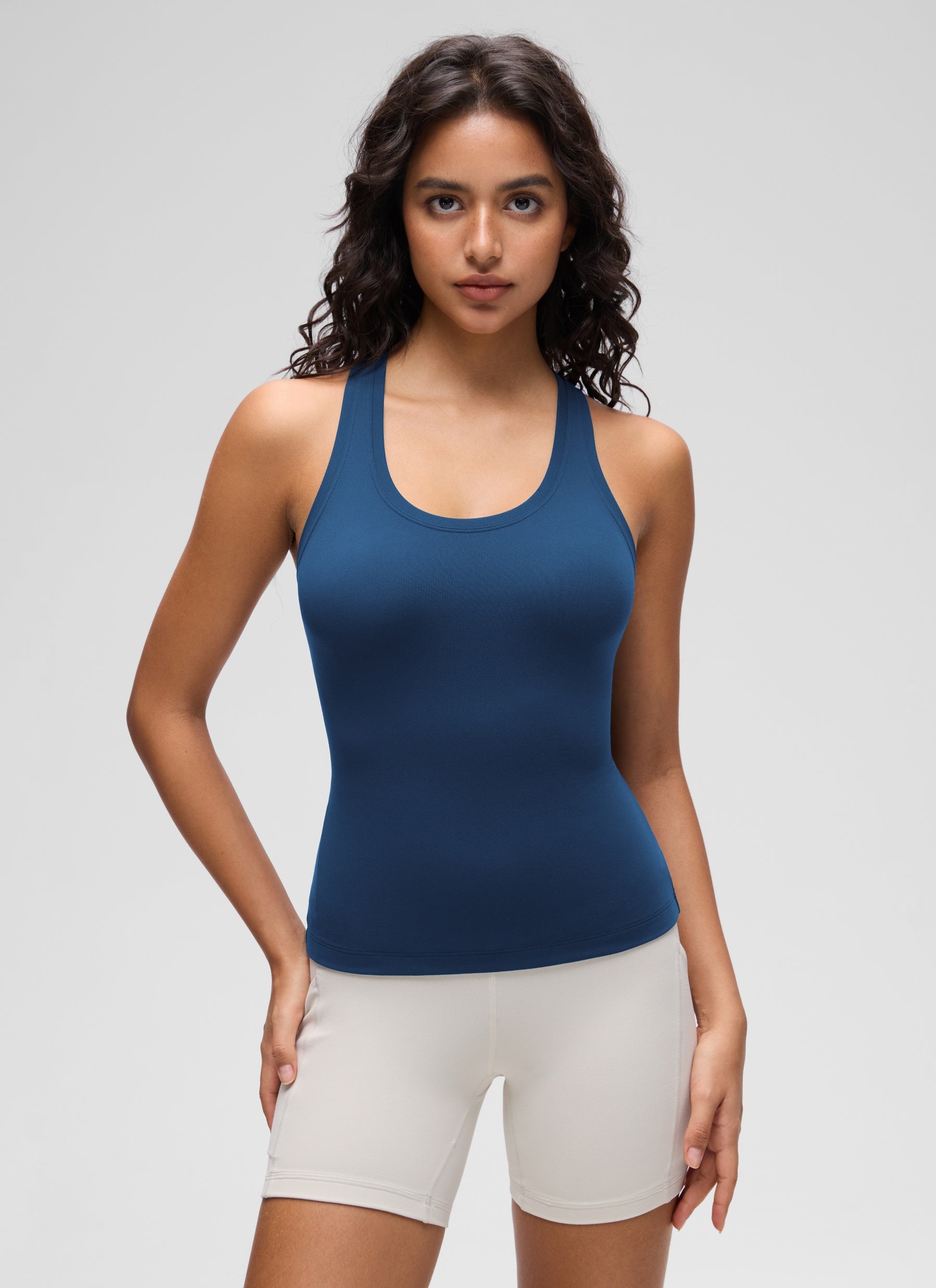 CRZ YOGA Women's Yoga Tight Fit Butterluxe Crewneck Tank Top Racerback French Navy